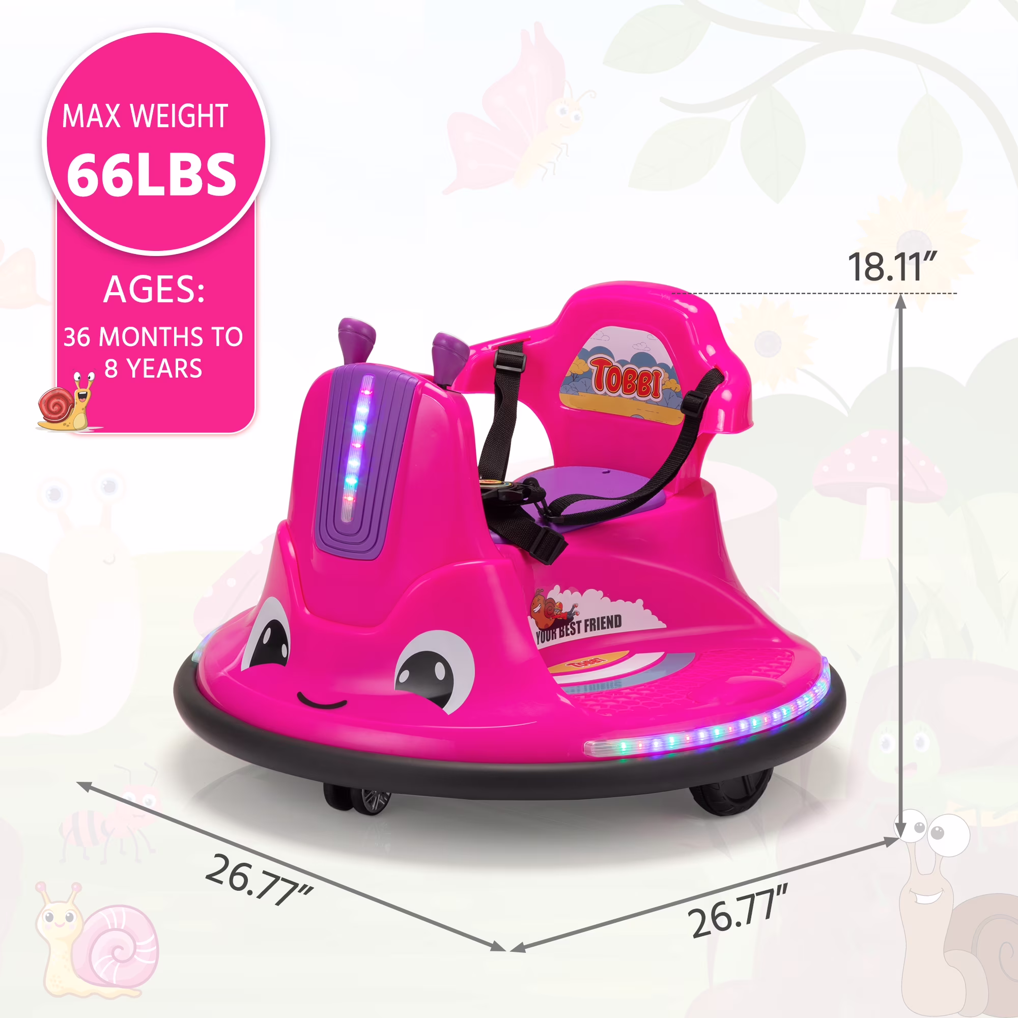 TOBBI-TOYS 12V Kids Bumper Car W/ Remote Control LED Lights 360 Spin Music for 1.5-9 Year Old Child - Image 3