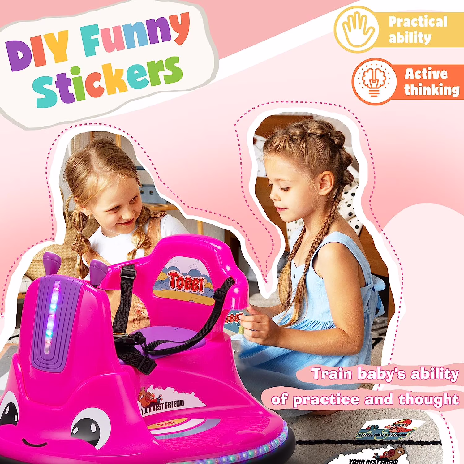 TOBBI-TOYS 12V Kids Bumper Car W/ Remote Control LED Lights 360 Spin Music for 1.5-9 Year Old Child - Image 5