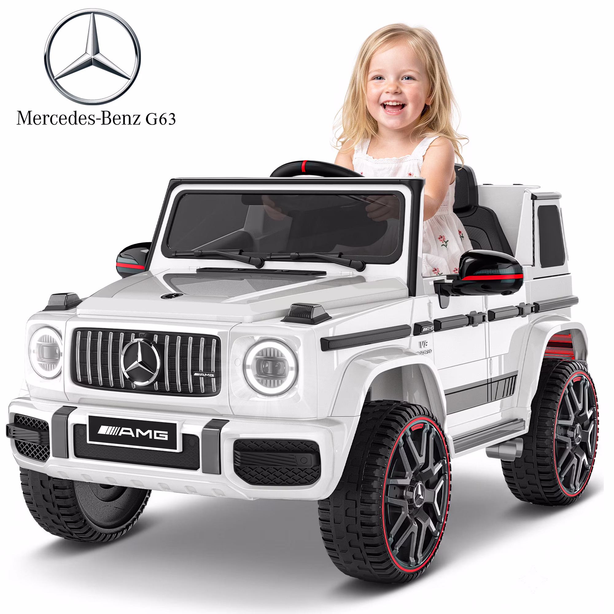TOKTOO 12V Electric Car for Toddler, Mercedes-Benz G63 Licensed Kids Ride on Toys, Toddlers Ride on Car with Parental Remote Control & LED Lights & Music, Kids Car Power Ride on, White