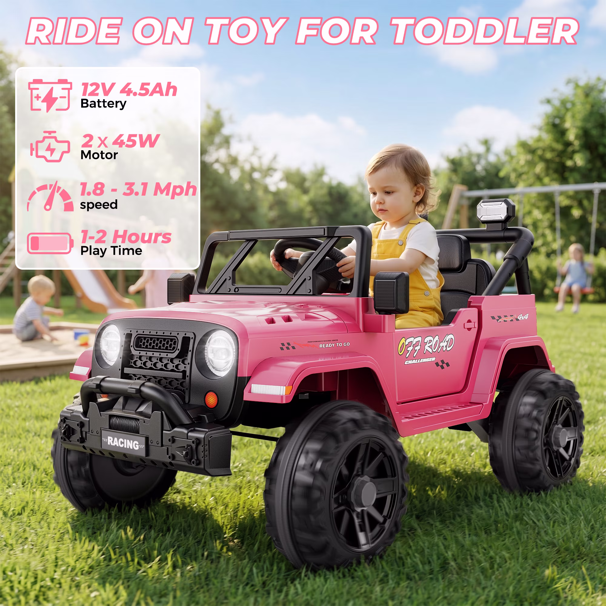 TOKTOO 12V Ride on Toys for Toddlers, Electric Ride on Car for Kids, Ride on Truck for Boys Girls with Parent Remote Control, Music Player, Pink - Image 4