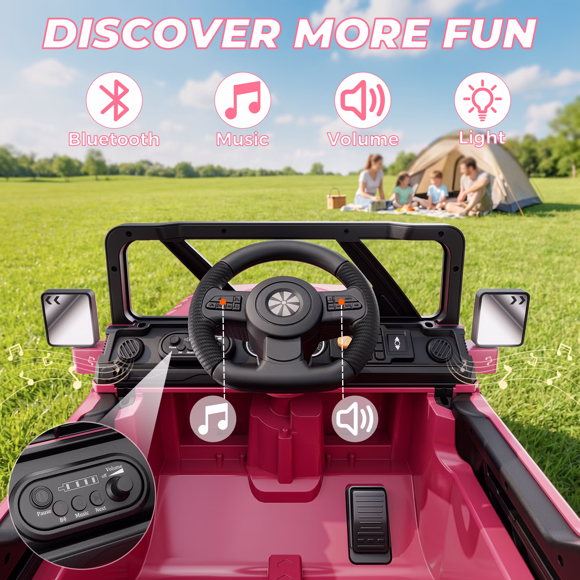 TOKTOO 12V Ride on Toys for Toddlers, Electric Ride on Car for Kids, Ride on Truck for Boys Girls with Parent Remote Control, Music Player, Pink - Image 2