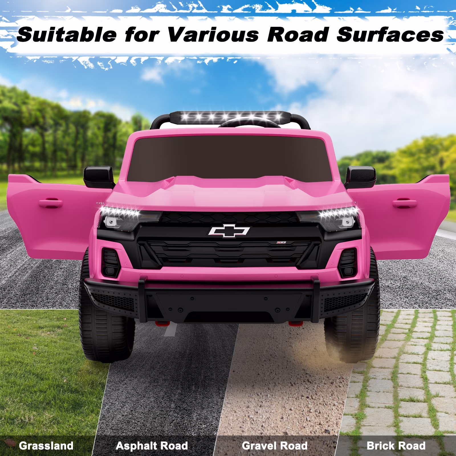 TOKTOO 24V Ride on Car for Big Kids, 800W Powerful Wheels, Licensed Chevrolet Colorado 2 Seater Ride on Toys, Ride on Truck with Rear Storage, Electric Kids Car for Boys Girls Aged 3-8 Years, Pink - Image 2