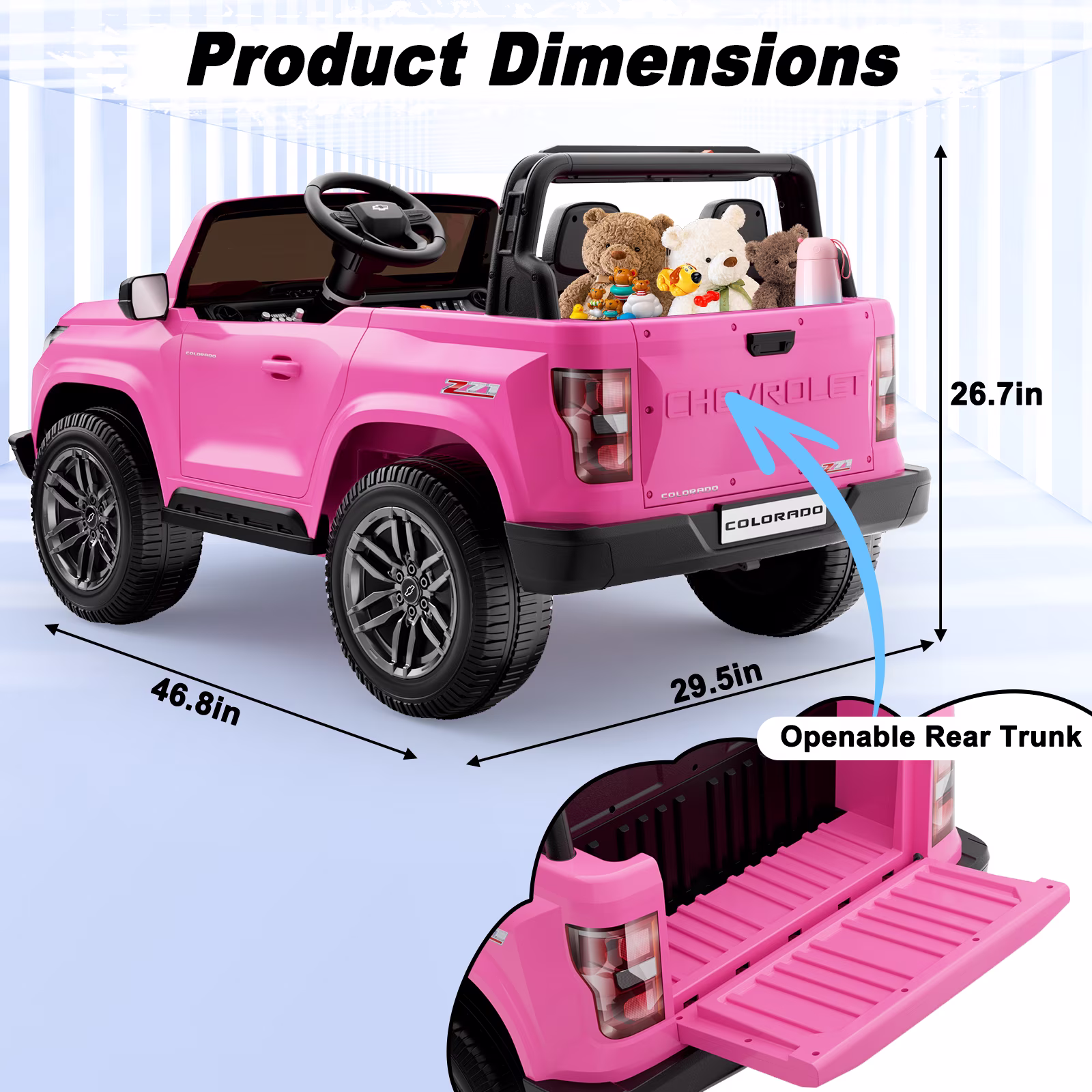 TOKTOO 24V Ride on Car for Big Kids, 800W Powerful Wheels, Licensed Chevrolet Colorado 2 Seater Ride on Toys, Ride on Truck with Rear Storage, Electric Kids Car for Boys Girls Aged 3-8 Years, Pink - Image 5