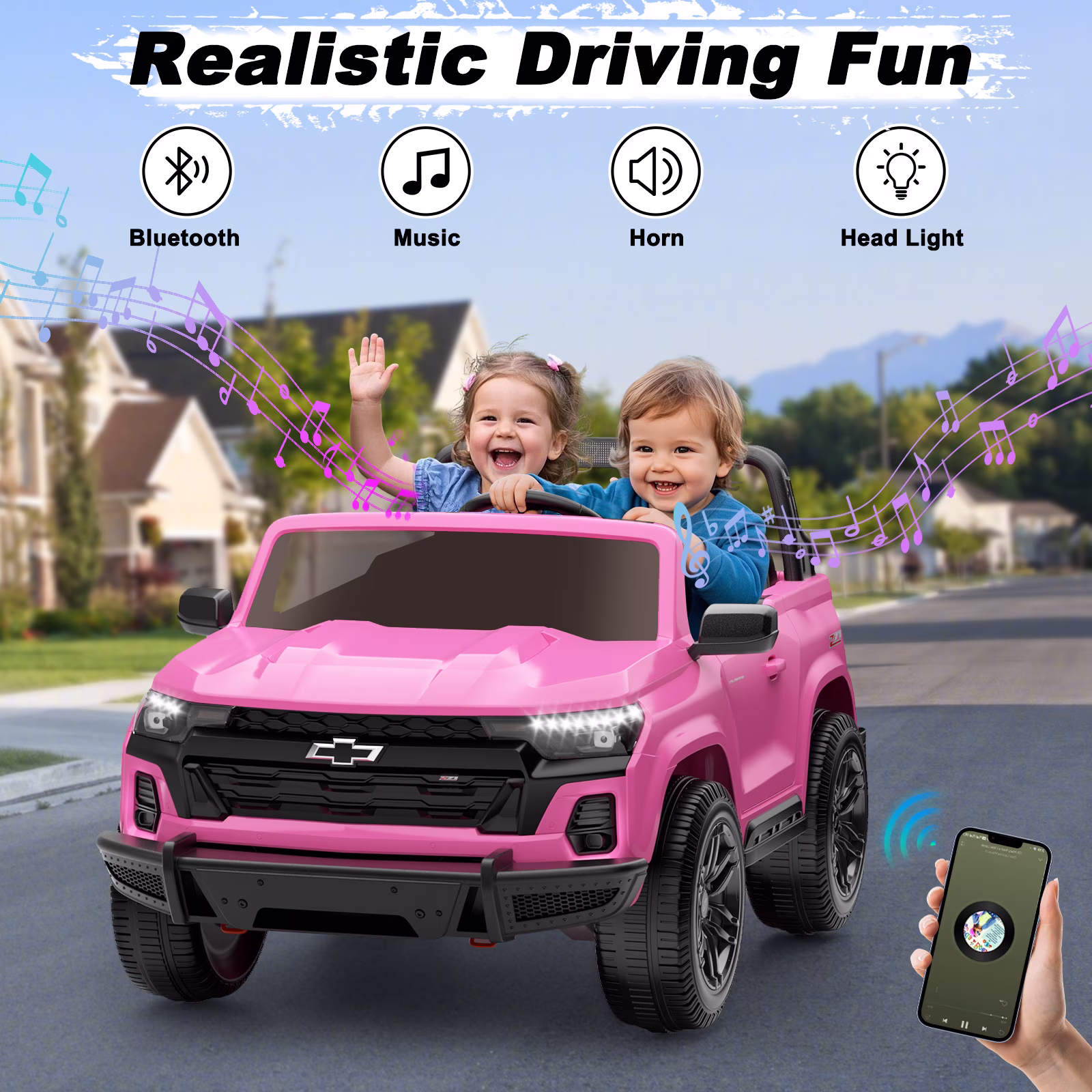 TOKTOO 24V Ride on Car for Big Kids, 800W Powerful Wheels, Licensed Chevrolet Colorado 2 Seater Ride on Toys, Ride on Truck with Rear Storage, Electric Kids Car for Boys Girls Aged 3-8 Years, Pink - Image 4