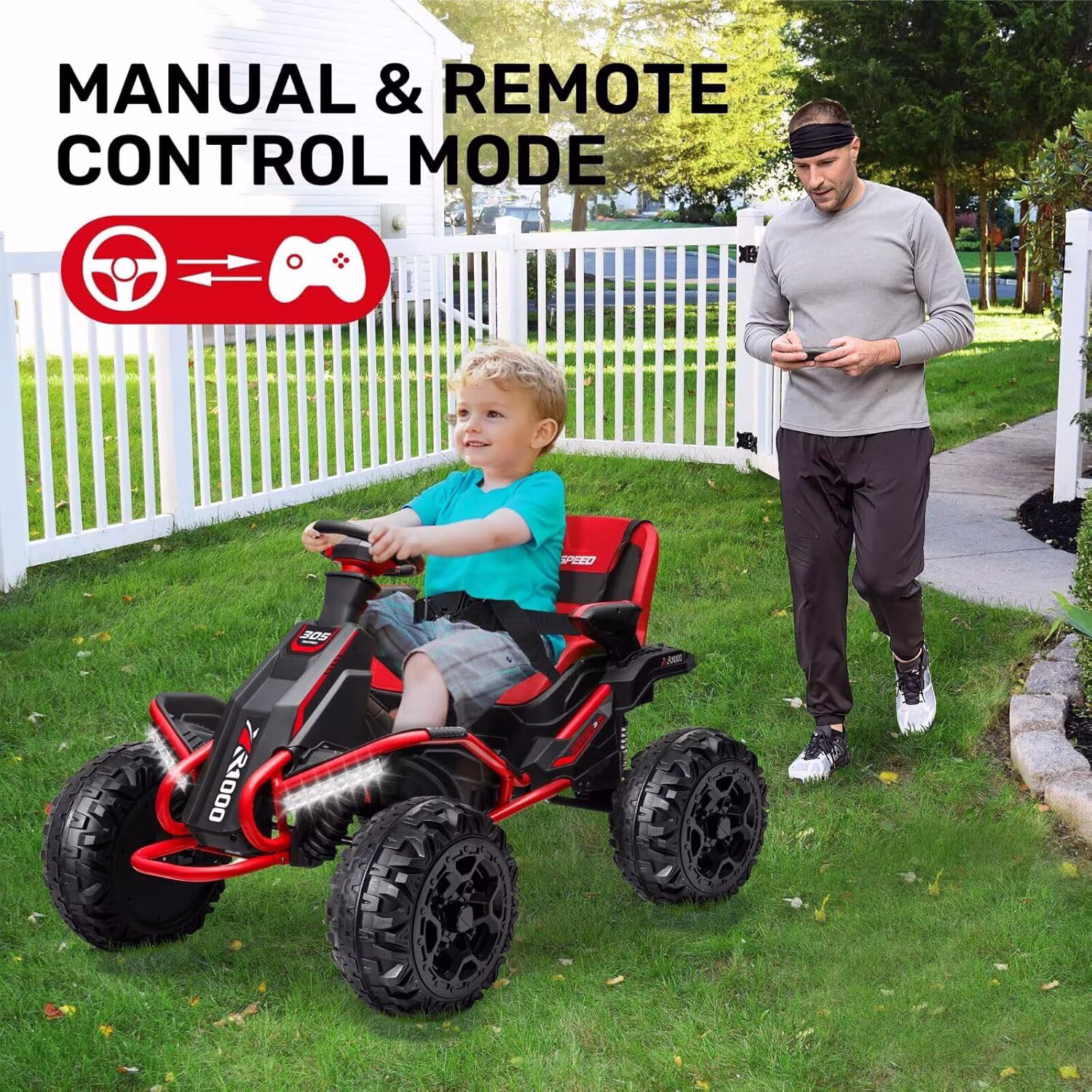 TOKTOO 24V Ride On Toys for Big Kids, 4WD Ride On Car with Parent Remote, 4 Wheeler for Kids Age 5-12, ATV Electric Cars for Kids with Adjustable Seat, LED Lights & Music, Red - Image 4