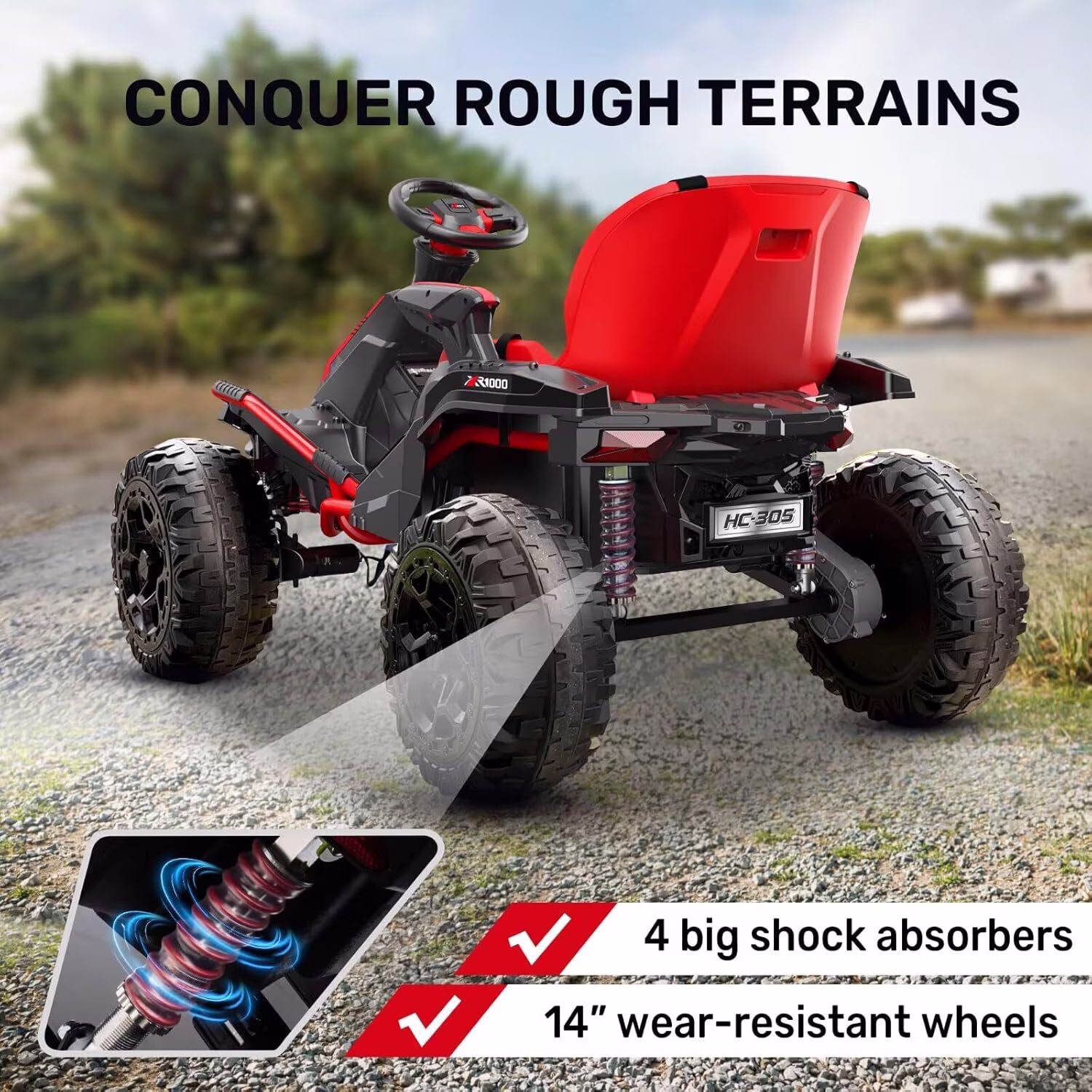 TOKTOO 24V Ride On Toys for Big Kids, 4WD Ride On Car with Parent Remote, 4 Wheeler for Kids Age 5-12, ATV Electric Cars for Kids with Adjustable Seat, LED Lights & Music, Red - Image 5