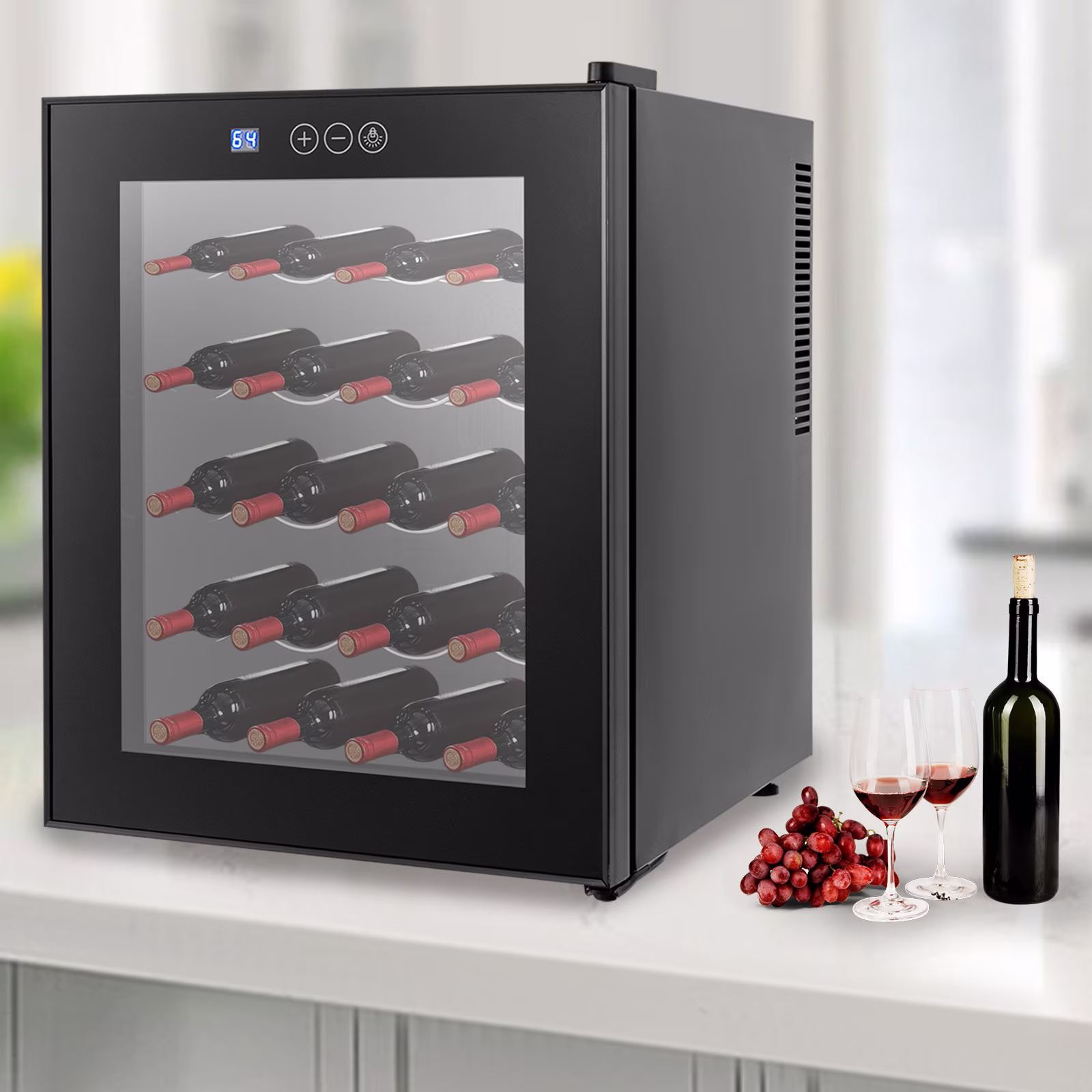 ToppiJoy 20 Bottles Wine Cooler Refrigerator, Wine Refrigerator with 53.6-64.4°F Digital Temperature Control Glass Door Black