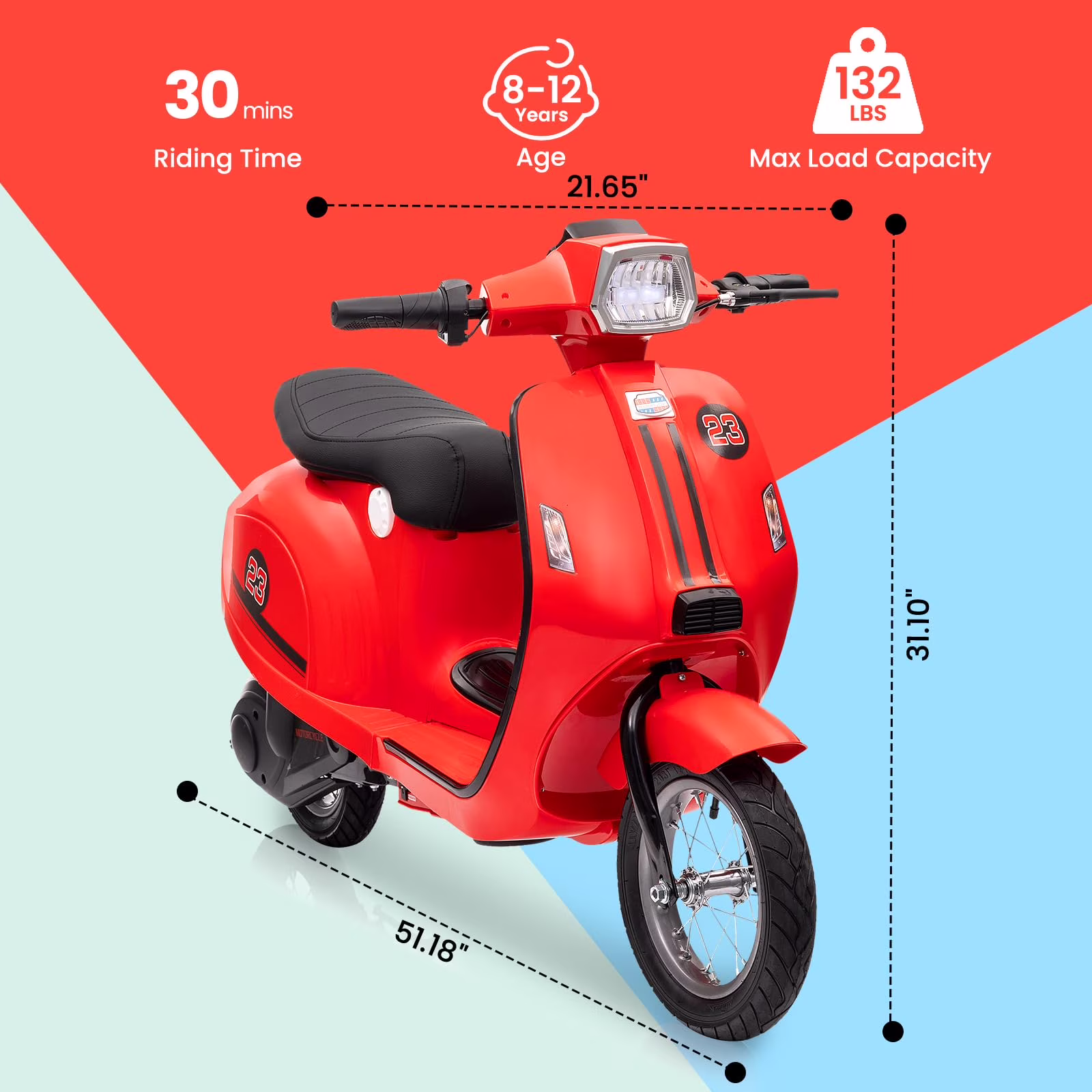 Towallmark Electric Motorcycle for Big Kids, 24V 350W Kids Ride on Moped, Max Up to 14MPH, with Rear Brake, Twist Grip Throttle & LED Light, Electric Motorbike for Kids/Teens 8 - Image 4