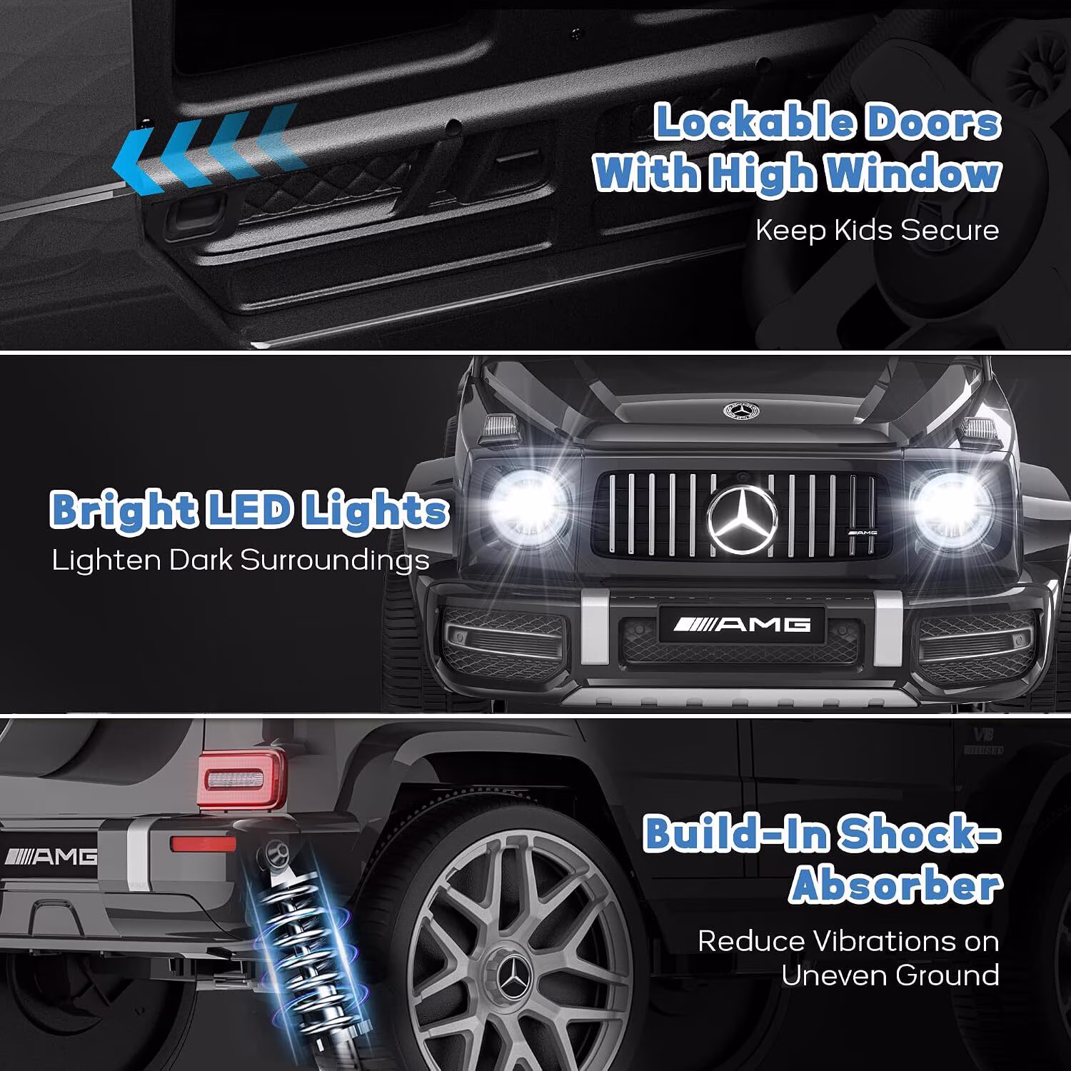 TOYBSNR 12V Electric Car for Toddler, Mercedes-Benz G63 Licensed Ride on Toys for Toddlers, Kids Power Ride on Car with Remote Control & High Window & LED Lights & Music, Black - Image 5