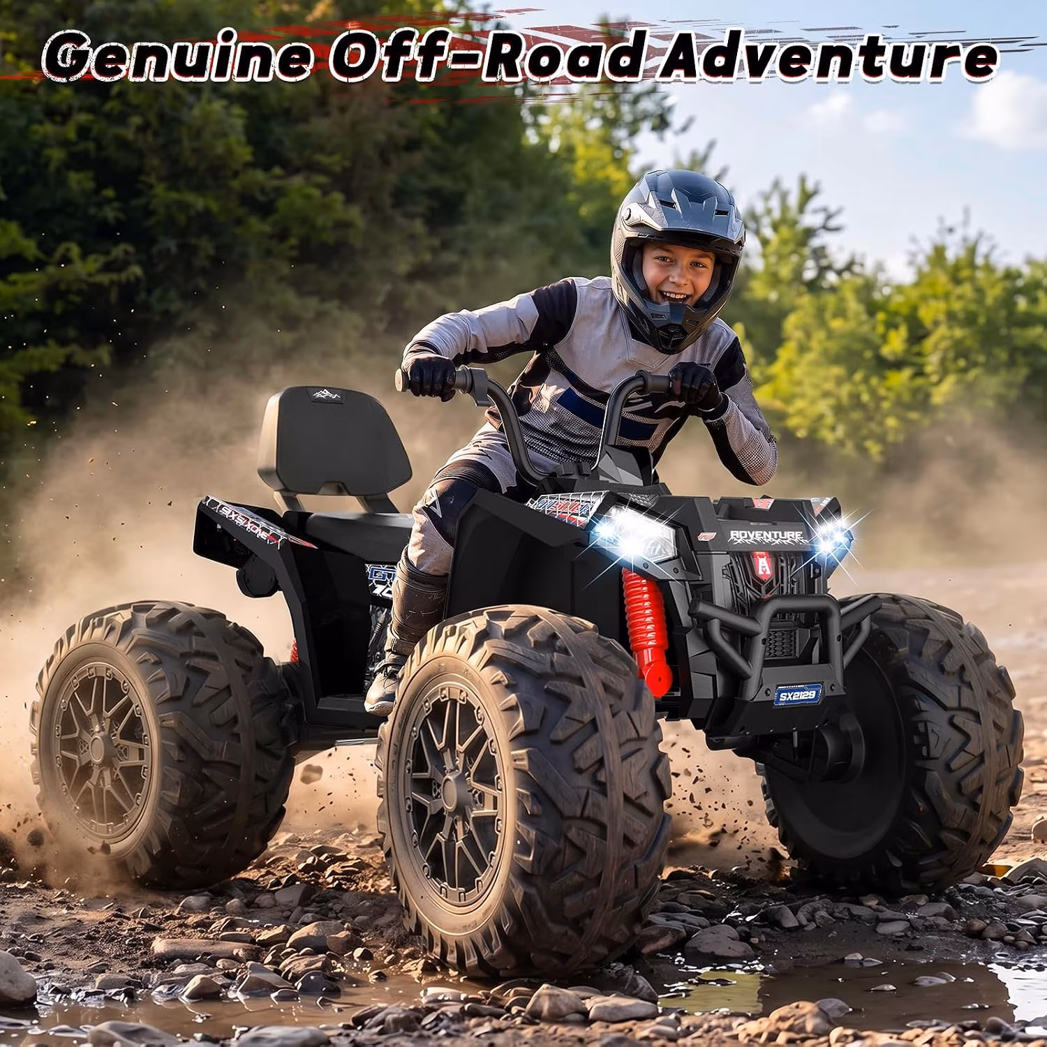TOYBSNR 24V Kids ATV, 2-Seater 4WD Ride on Toys for Big Kids Ages 5-14, XXXL Powered Ride on Electric Car, 4 Wheeler with EVA Tires, Bluetooth, Music, Spring Suspension, Max 7.5MPH, Black - Image 4