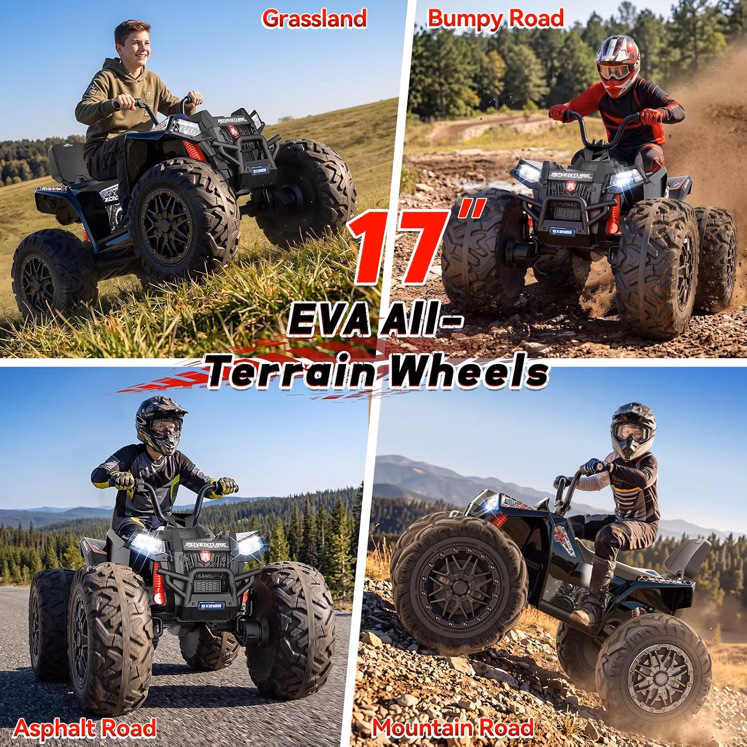TOYBSNR 24V Kids ATV, 2-Seater 4WD Ride on Toys for Big Kids Ages 5-14, XXXL Powered Ride on Electric Car, 4 Wheeler with EVA Tires, Bluetooth, Music, Spring Suspension, Max 7.5MPH, Black - Image 2