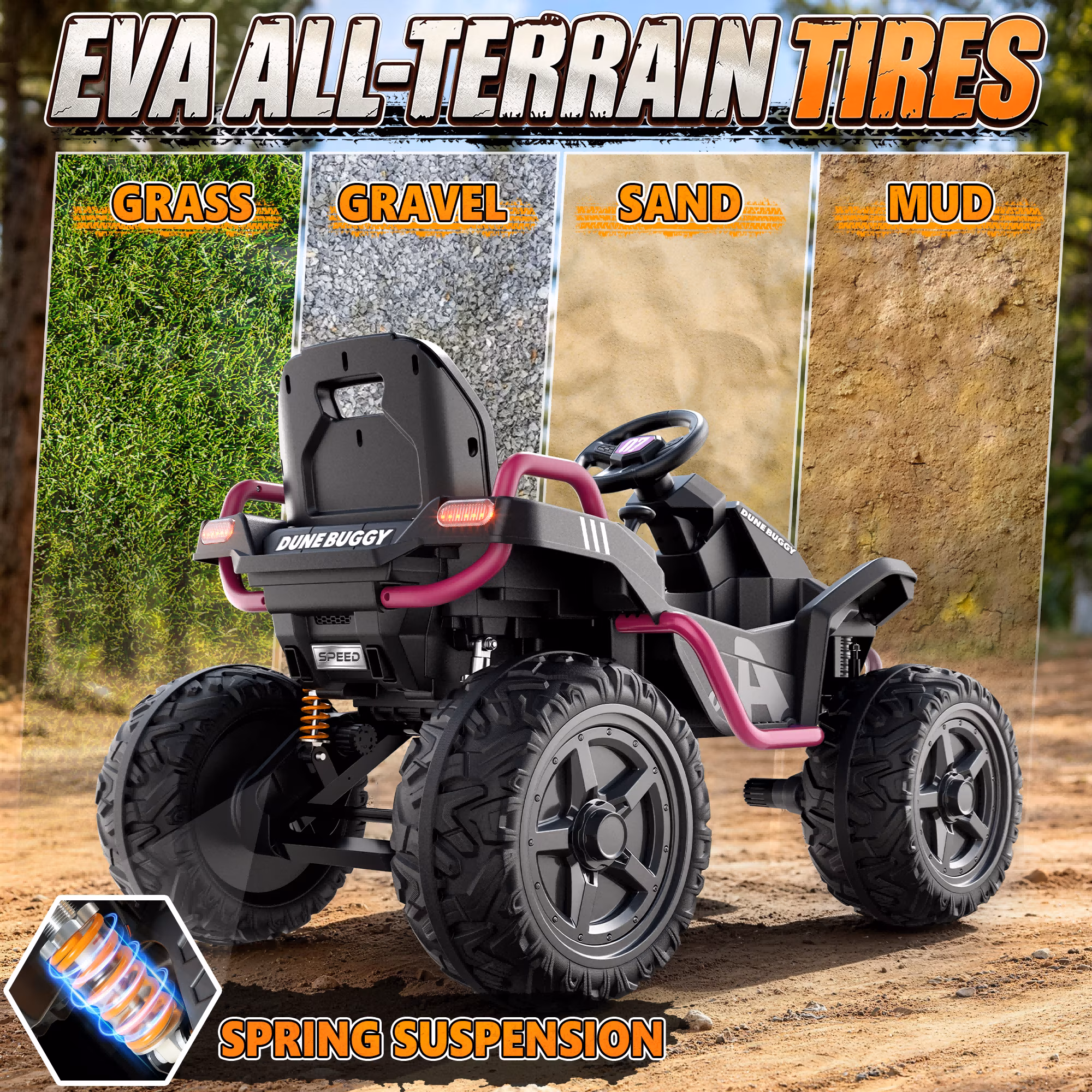 TOYBSNR 24V Kids ATV, Ride on Toys with Remote Control, 4 Wheeler with Music & Colored Light, 2WD/4WD Switchable Power Quad for 3-8 Years Old, Pink - Image 3