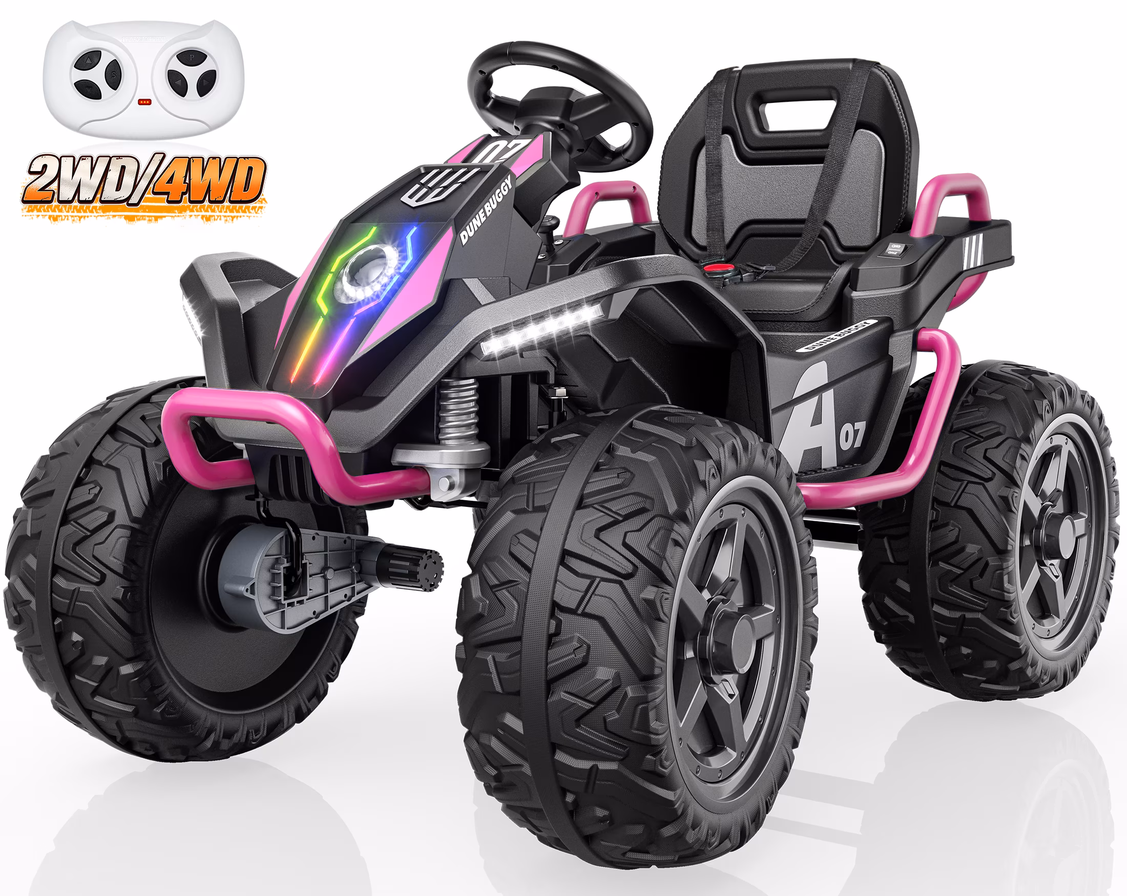 TOYBSNR 24V Kids ATV, Ride on Toys with Remote Control, 4 Wheeler with Music & Colored Light, 2WD/4WD Switchable Power Quad for 3-8 Years Old, Pink - Image 2