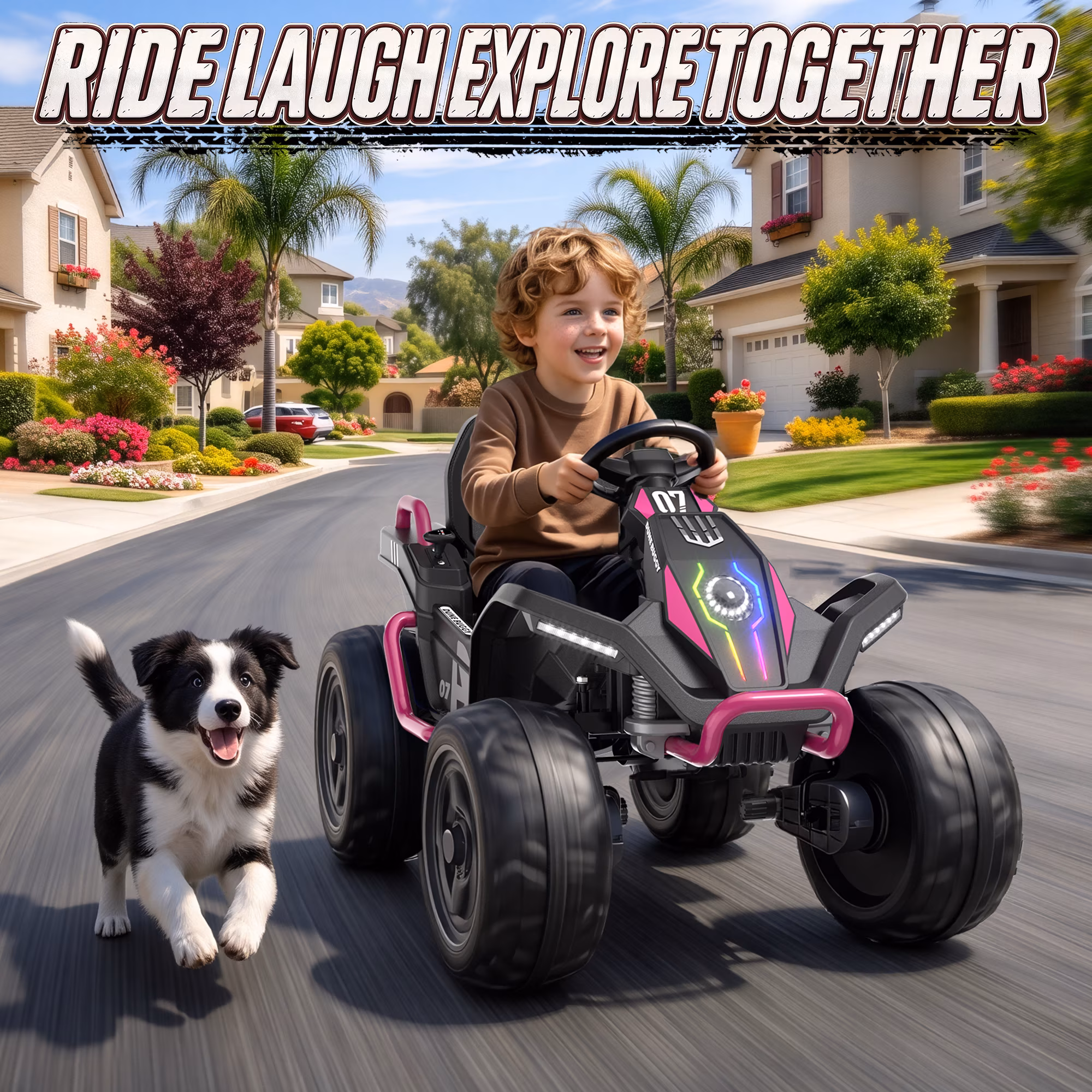 TOYBSNR 24V Kids ATV, Ride on Toys with Remote Control, 4 Wheeler with Music & Colored Light, 2WD/4WD Switchable Power Quad for 3-8 Years Old, Pink - Image 5