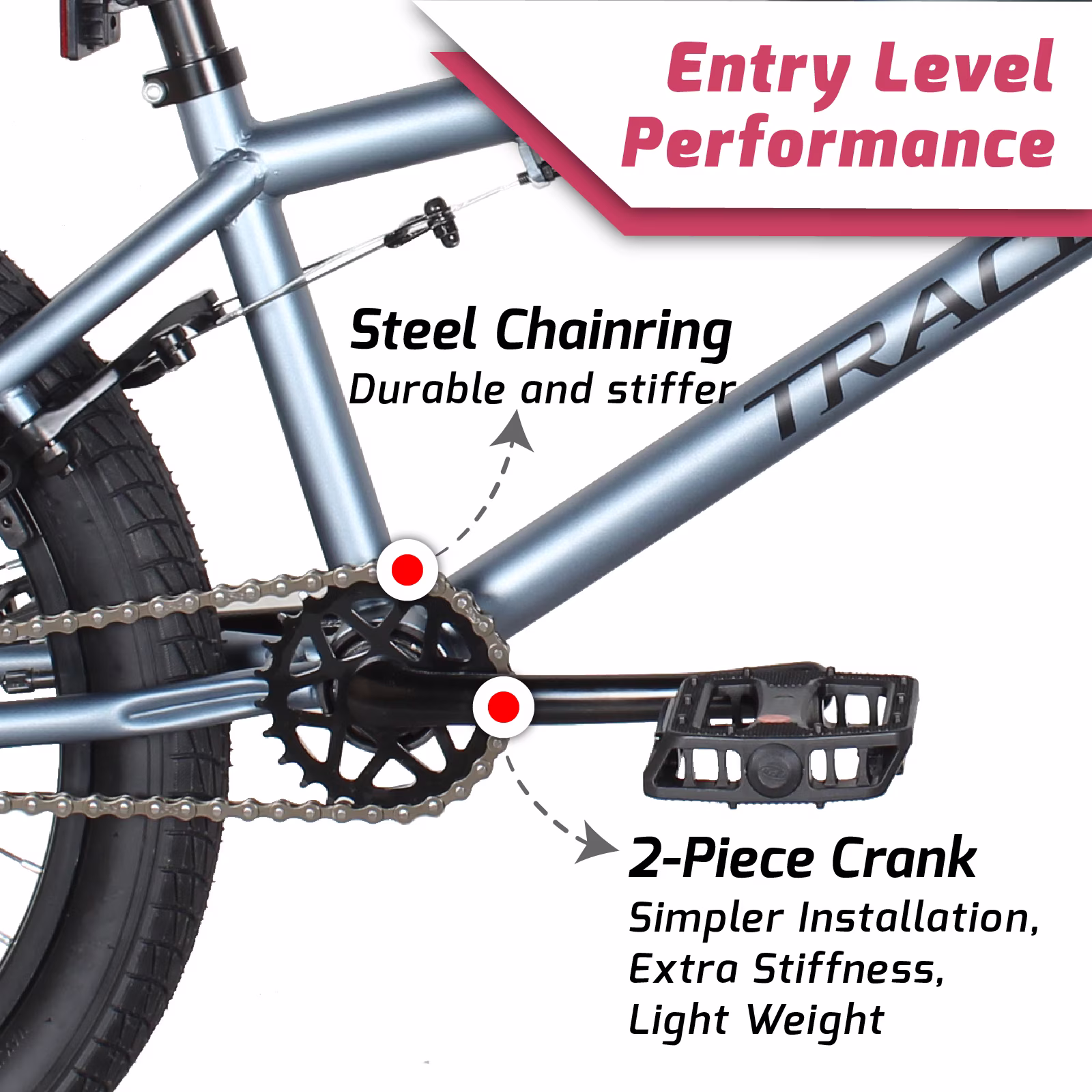 Tracer Edge 3.0 20" Professional BMX Bike, Hi-ten Steel Frame, U-brake, for Men, Teen, Beginner, Matte Gray - Image 3