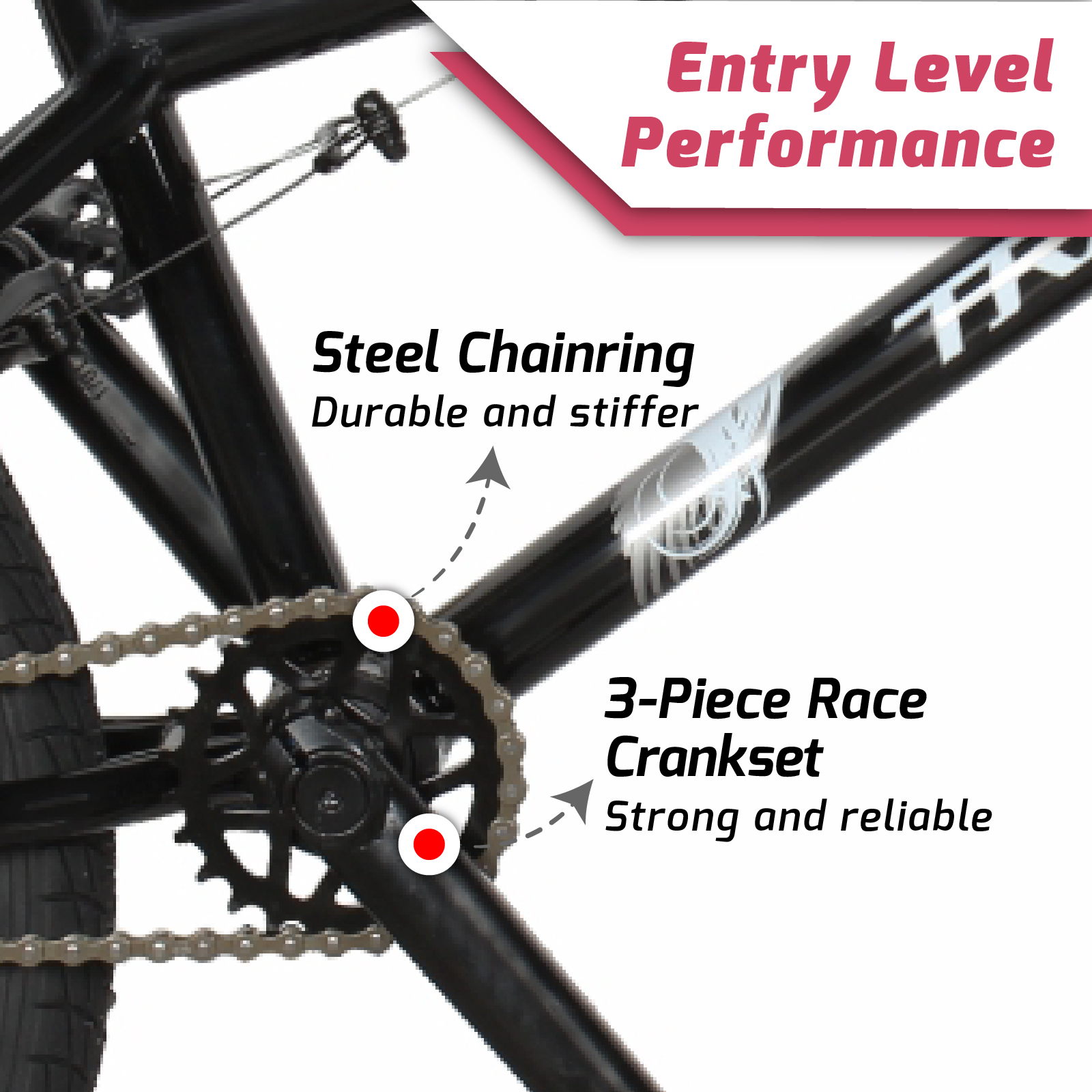 Tracer EDGE 7.0 Professional BMX Bike, 3 Piece Crankset, U-brake, for Men, Teen, Matte Black - Image 4