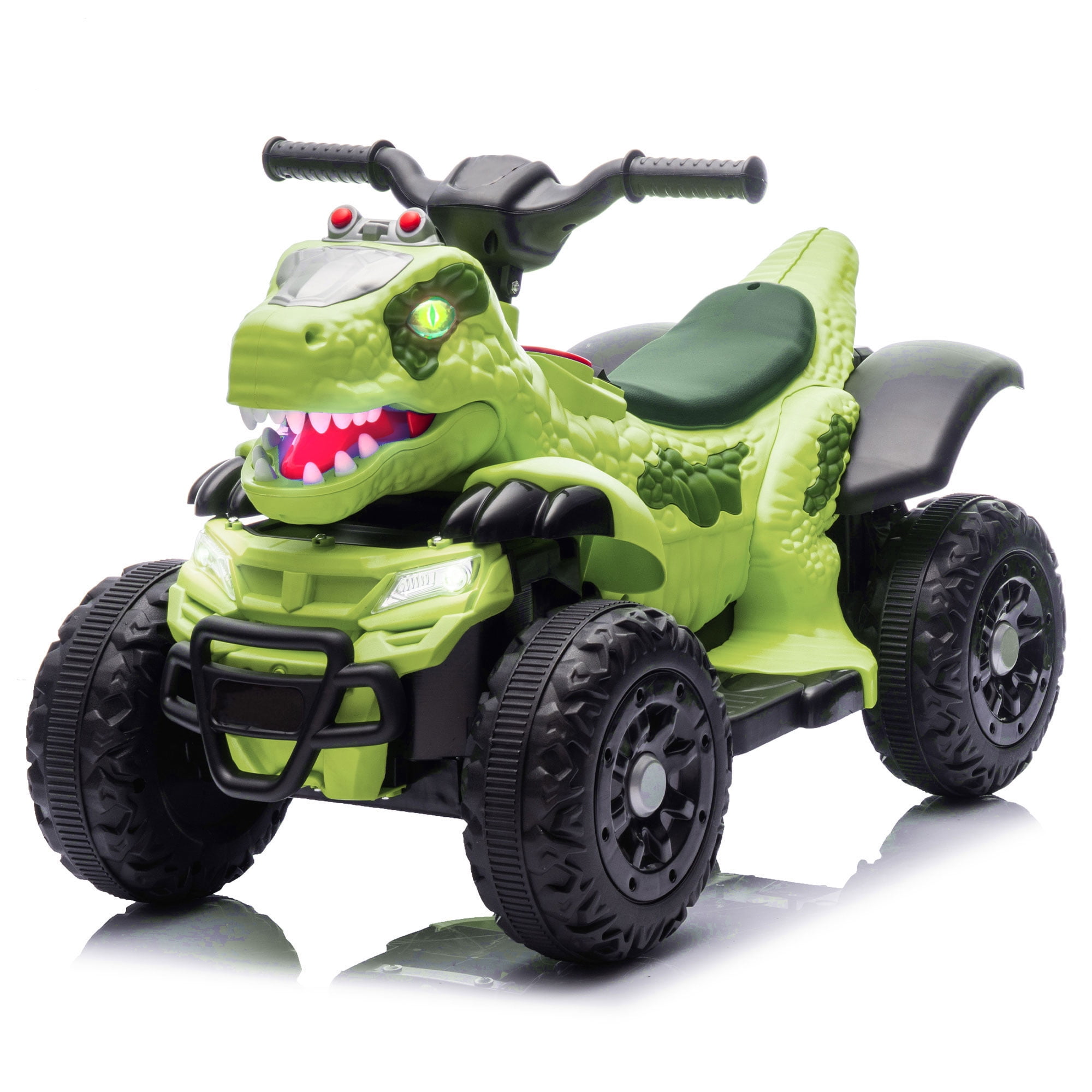 Track Seven 12V Ride-On ATV, Dinosaur Shape Electric Car, 2WD, Music, Bluetooth, Power Display, Indoor& Outdoor Ride-On Toy Car for Boys Girls Age 2+, Green