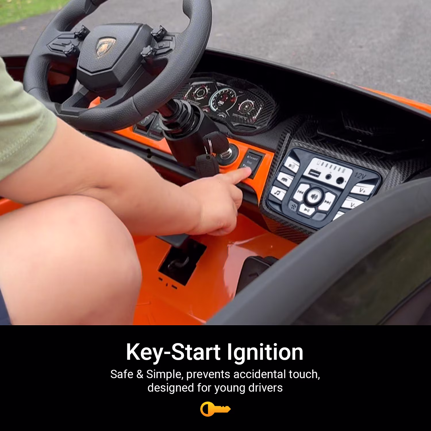 Track Seven 24V 2-Seater Ride on Car, Licensed Lamborghini Revuelto Electric Car with Remote Control, Music, LED Lights, Key Start, Spring Suspension, Max Speed 4.3mph, 24V Ride on Toy Car, Orange - Image 5