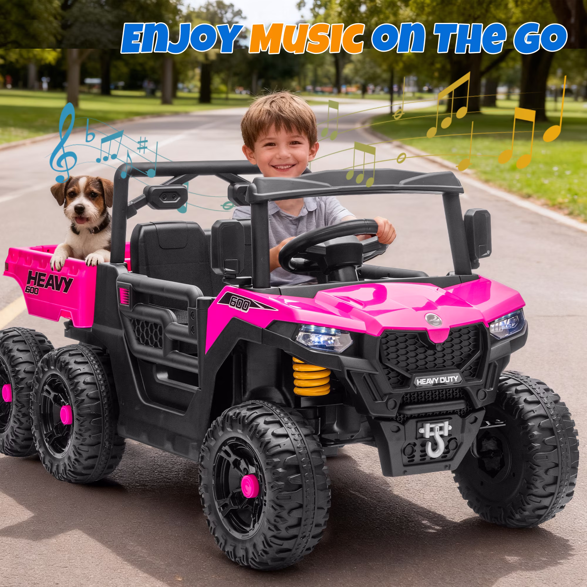 Track Seven 24V Ride on Dump Truck, 400W 6-Wheel Ride on UTV Car for Big Kids with Electric Dump Bed, Remote Control, Music, Lights, Spring Suspension, 24V Ride on Toy Car for Kids Aged 3+, Pink - Image 5