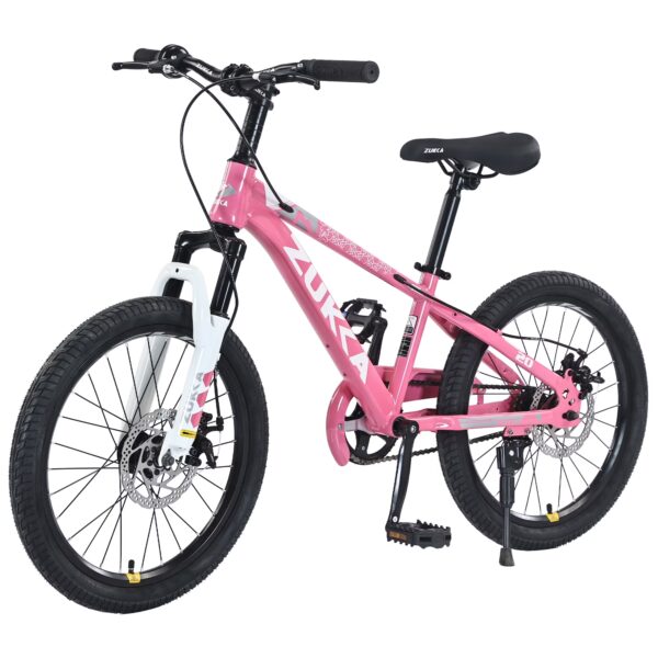 Track Seven Kids Mountain Bike, 20 Inch Children Bicycle for Boys Girls Ages 7-10 Years, Kids Bike with Adjustable Seat, Single-Speed Youth Bicycle with Dual Disc Brakes and Front Suspension, Pink