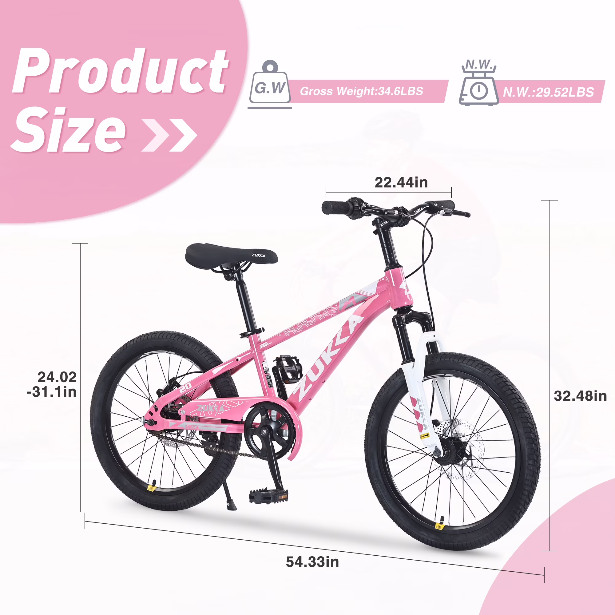 Track Seven Kids Mountain Bike, 20 Inch Children Bicycle for Boys Girls Ages 7-10 Years, Kids Bike with Adjustable Seat, Single-Speed Youth Bicycle with Dual Disc Brakes and Front Suspension, Pink - Image 4
