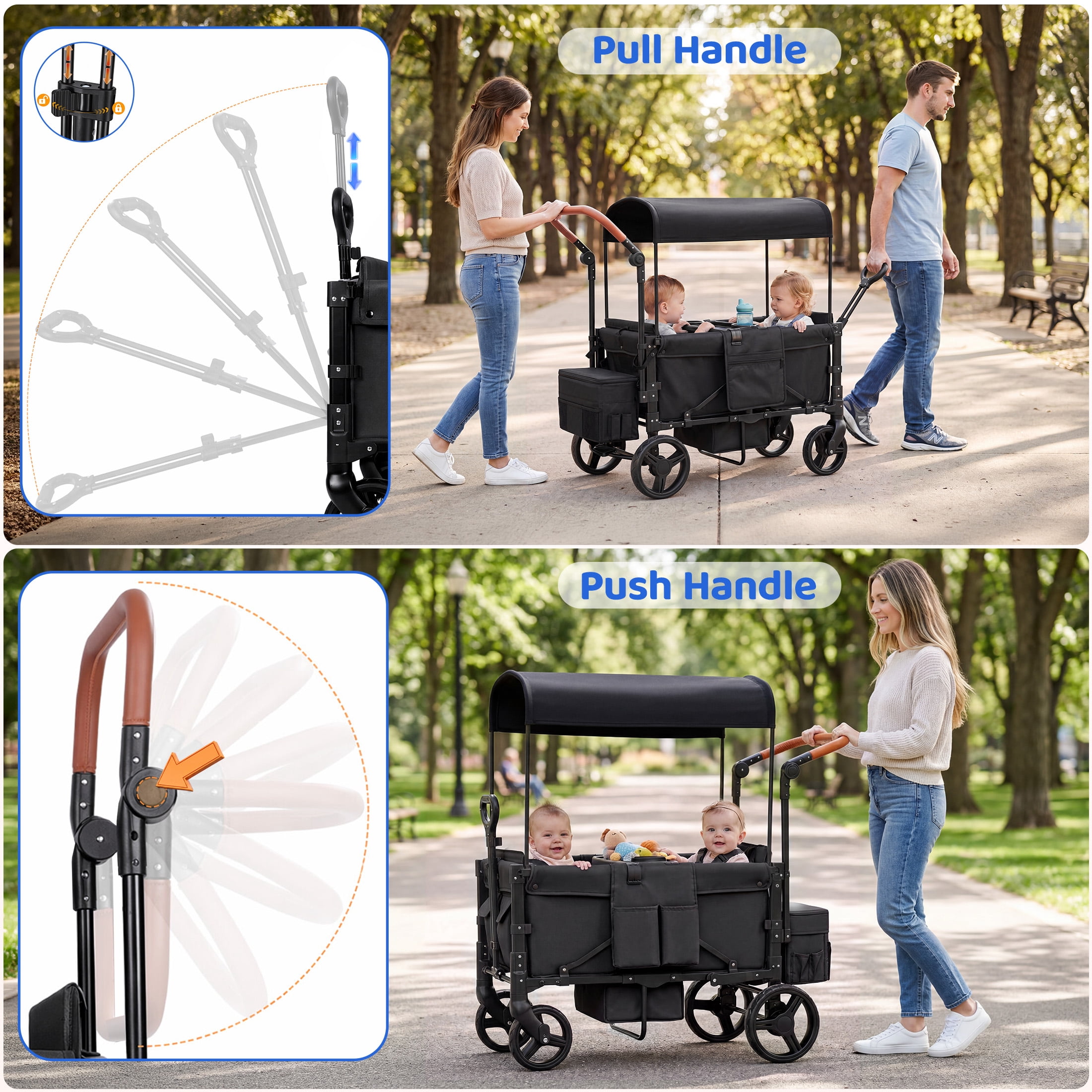Tripland Wagon Stroller for 2 Kids,Stroller Wagon Baby Stroller with Canopy, Black - Image 2