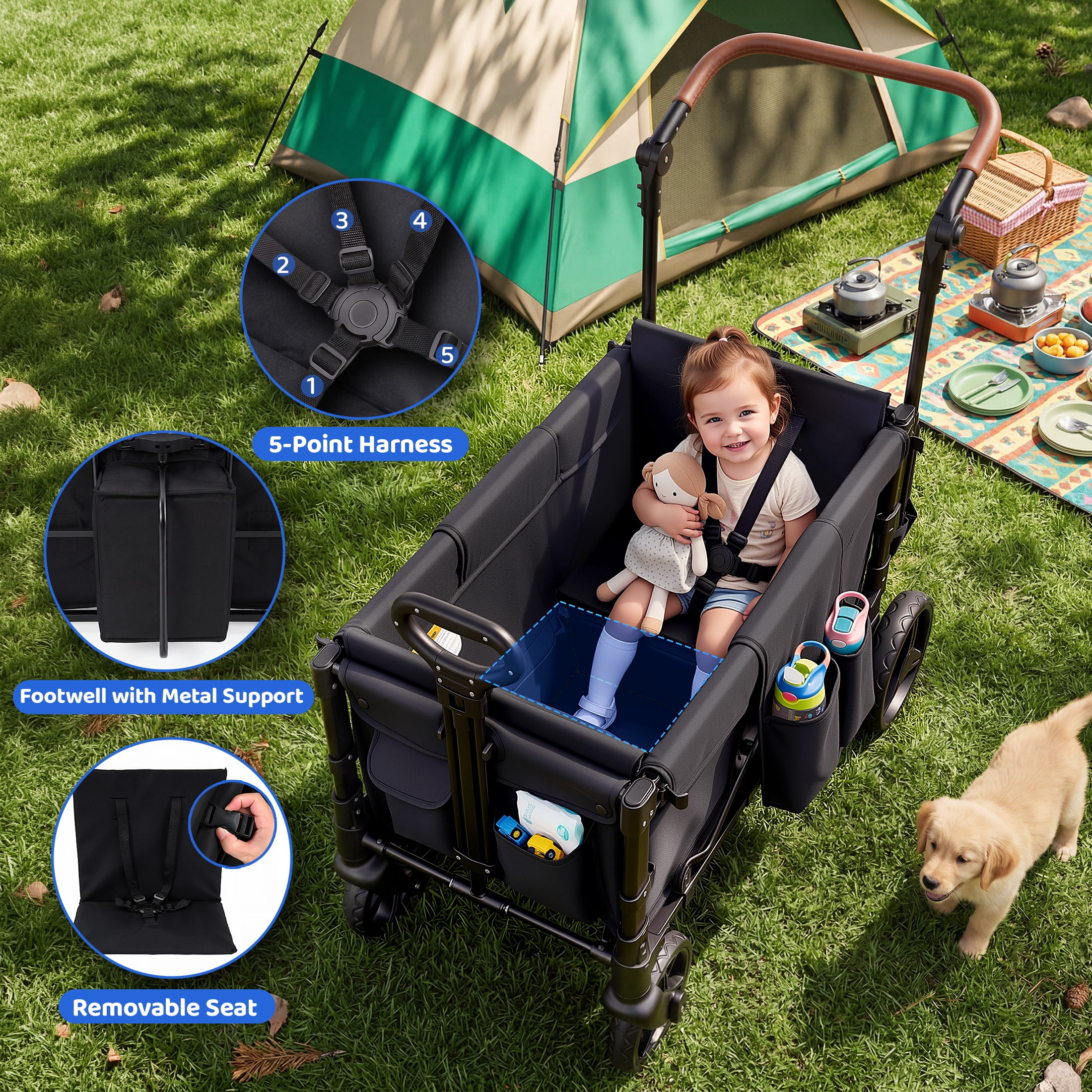 Tripland Wagon Stroller for 2 Kids,Stroller Wagon Baby Stroller with Canopy, Black - Image 5