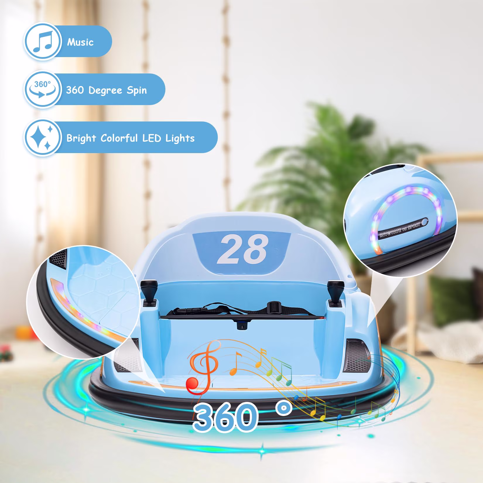 TROPOW 12V Kids Ride On Bumper Car Electric Bumping Car for Toddlers with Remote Control, 360° Spin, Battery Display, LED Lights,Christmas Gift for Kids, Blue - Image 2