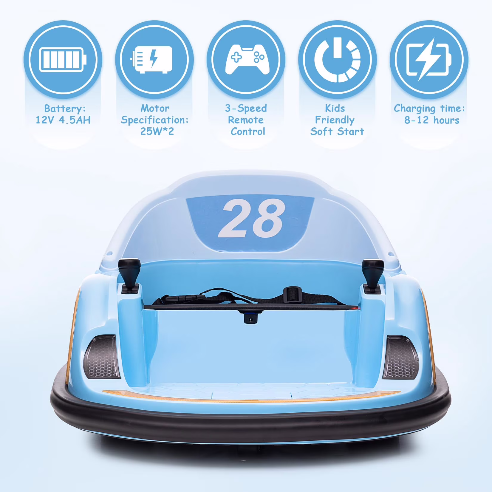 TROPOW 12V Kids Ride On Bumper Car Electric Bumping Car for Toddlers with Remote Control, 360° Spin, Battery Display, LED Lights,Christmas Gift for Kids, Blue - Image 4