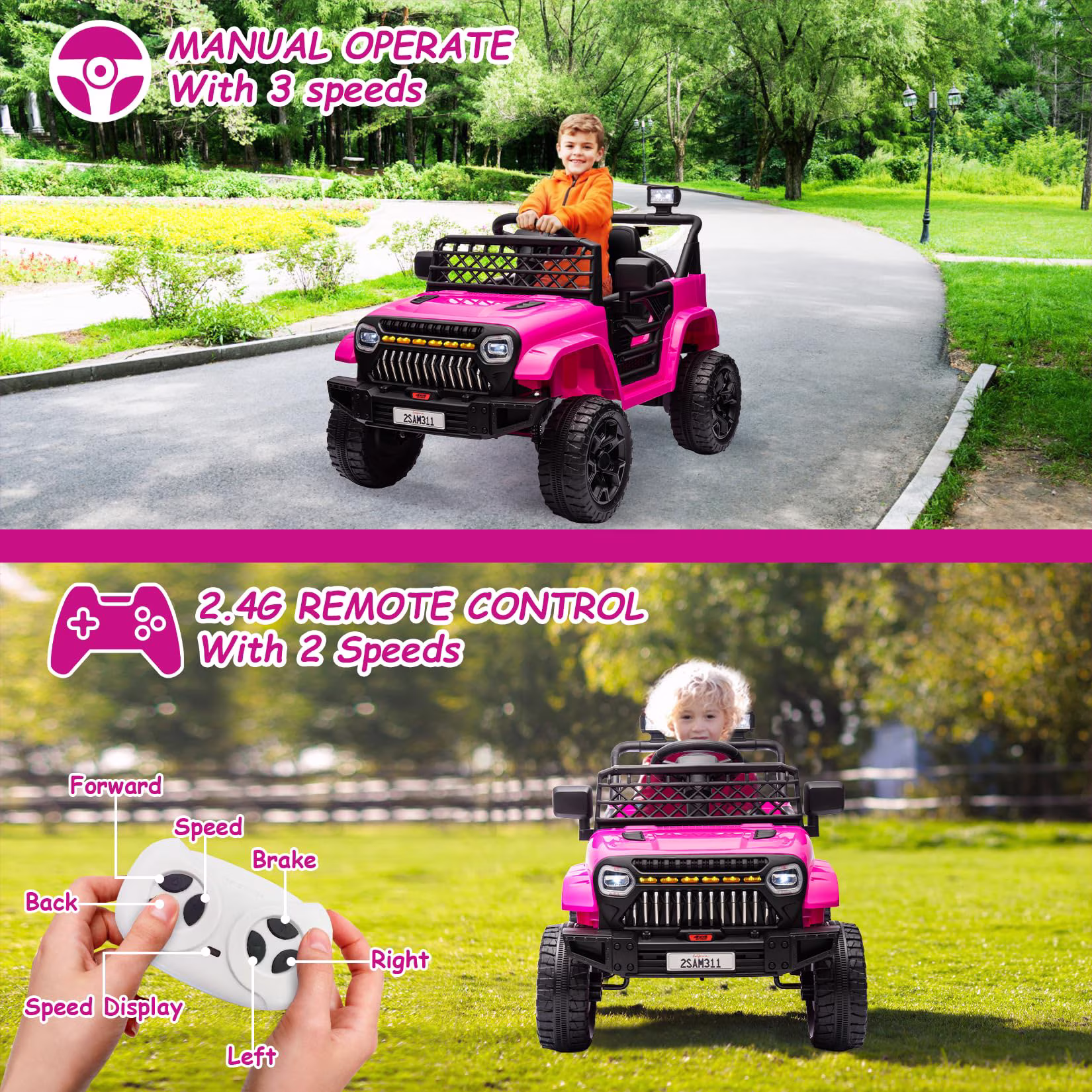 TROPOW 12V Kids Ride On Truck Electric Vehicle for Toddlers with Remote Control, 4-Wheel Suspension, Battery Display, LED Lights,Christmas Gift for Kids, Pink - Image 4