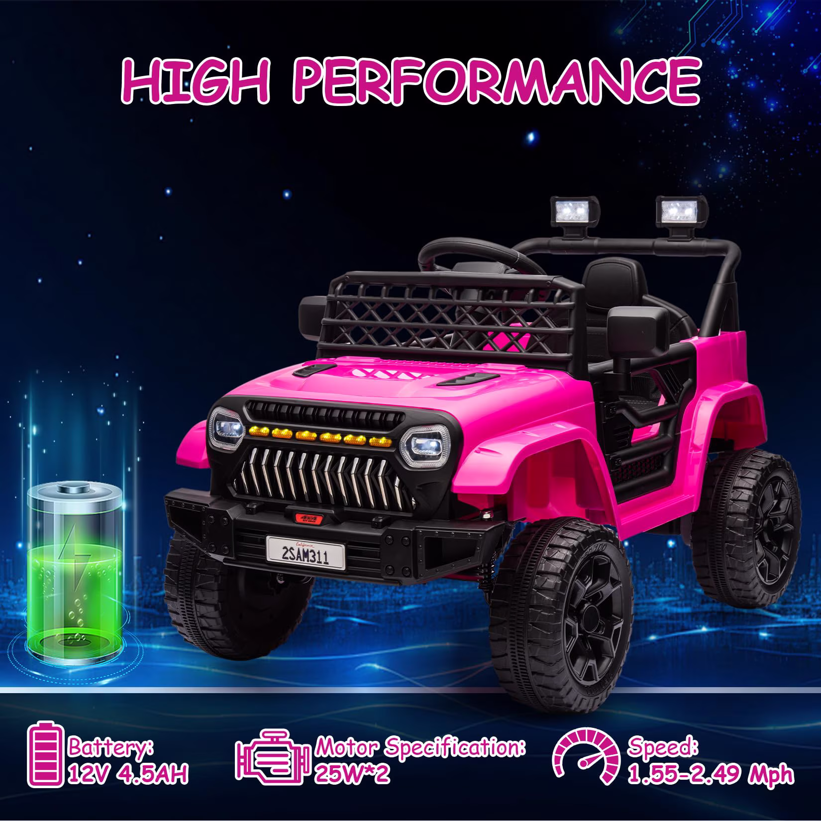 TROPOW 12V Kids Ride On Truck Electric Vehicle for Toddlers with Remote Control, 4-Wheel Suspension, Battery Display, LED Lights,Christmas Gift for Kids, Pink - Image 2
