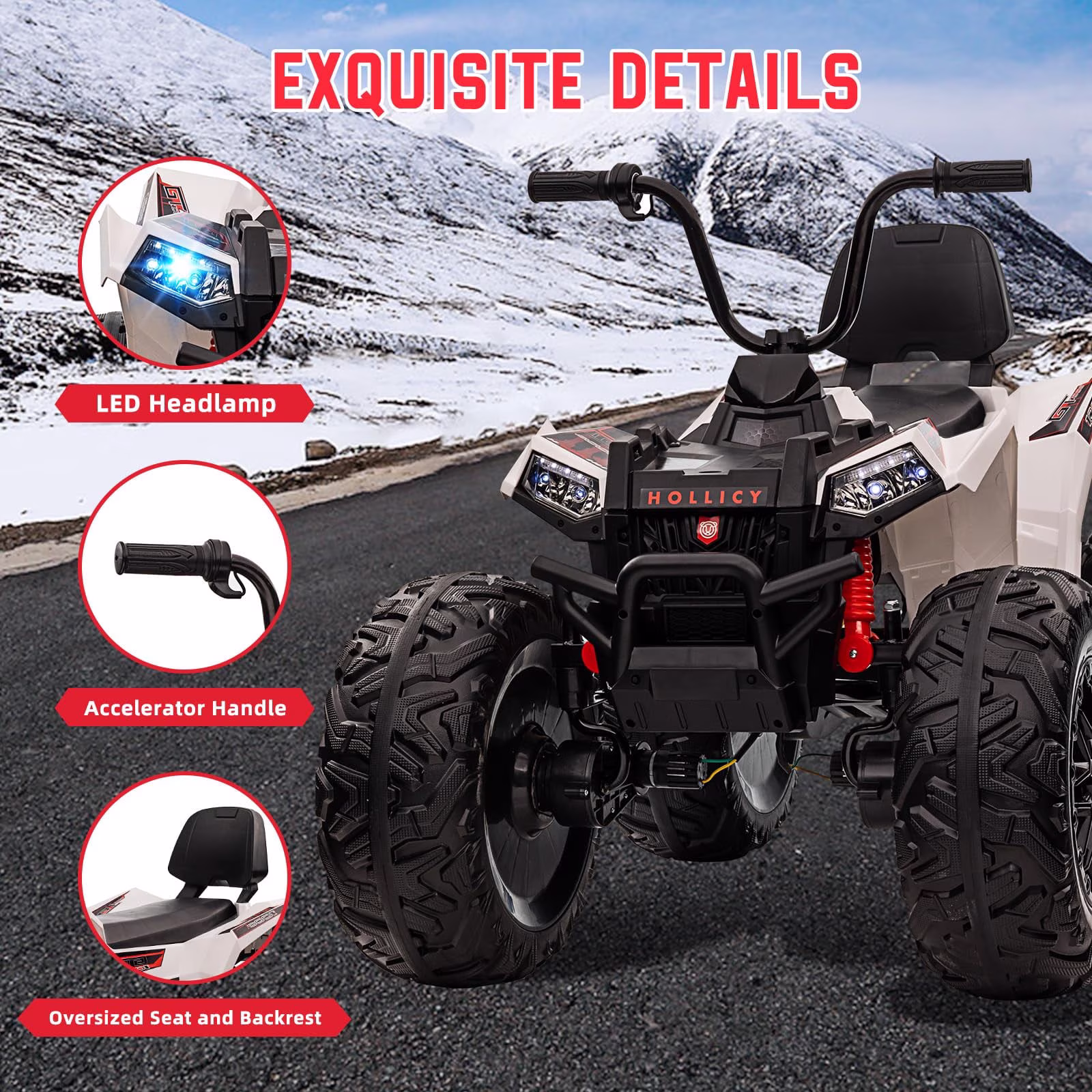 TROPOW Electric Ride On Cars with Remote Control,24V Two-Seater Kids ATV – 4x4 Electric 4-Wheeler Quad Ride-On Car Toy with 4x200W Motors, LED Lights, EVA Tires, Music, and Horn