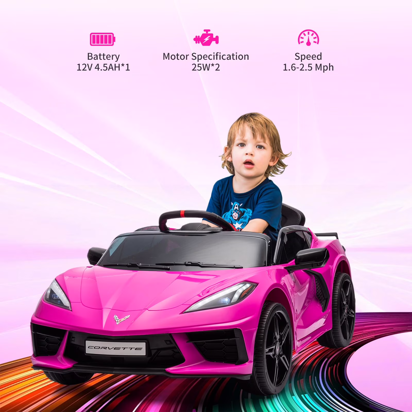 TROPOW Kids Cars Electric Ride On,12V Kids Ride on Car Licensed Corvette Battery Powered Car Toddles Electric Sports Car Toy with Remote Control, Visual Dashboard,Christmas Gift for Kids,Rose Red - Image 5