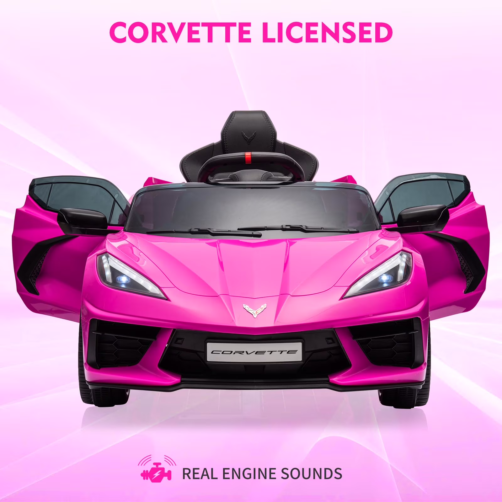 TROPOW Kids Cars Electric Ride On,12V Kids Ride on Car Licensed Corvette Battery Powered Car Toddles Electric Sports Car Toy with Remote Control, Visual Dashboard,Christmas Gift for Kids,Rose Red - Image 3