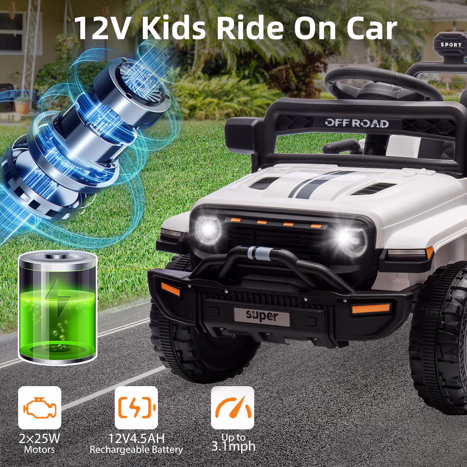 TROPOW Kids Cars Electric Ride On,12V Ride On Truck Car, Toddler Ride On Toy w/Parent Remote Control, Steering Wheel Music,Kids Electric Vehicles for Age 2-5,Christmas Gifts for Kids - Image 2