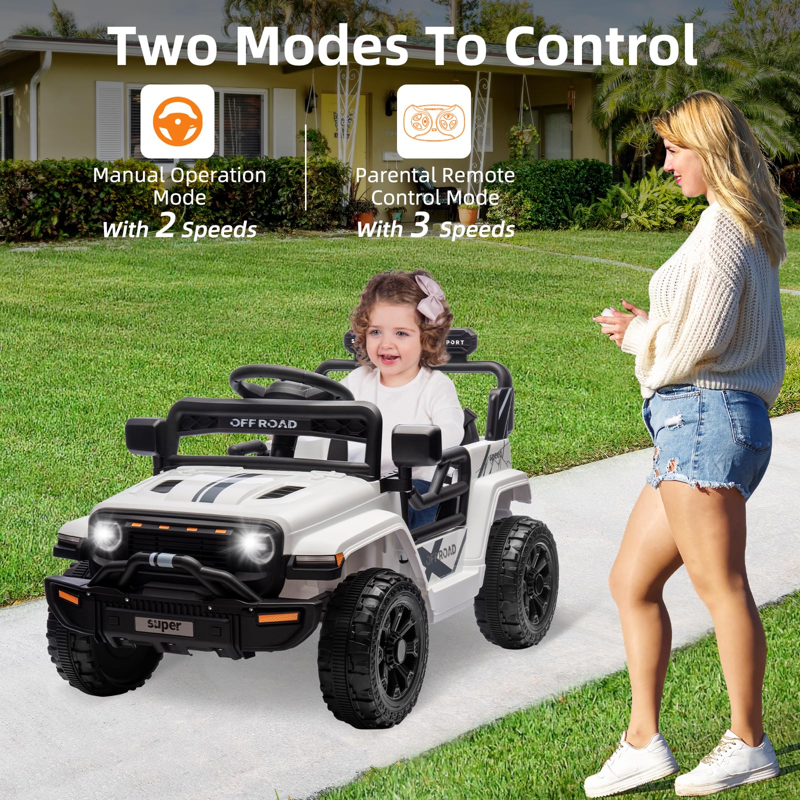 TROPOW Kids Cars Electric Ride On,12V Ride On Truck Car, Toddler Ride On Toy w/Parent Remote Control, Steering Wheel Music,Kids Electric Vehicles for Age 2-5,Christmas Gifts for Kids - Image 3