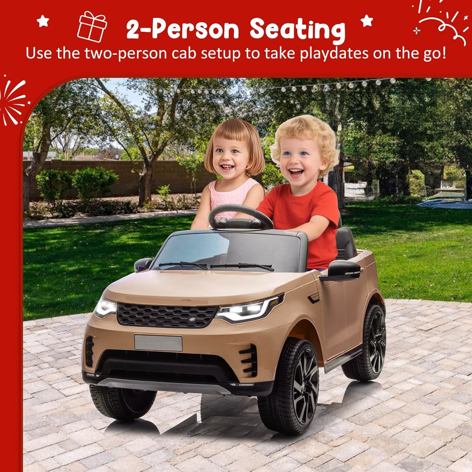 Two Seater Kids Ride On Truck,12V Battery Powered Electric Vehicle w/Remote Control 3 Speeds, Led Lights, Music & Horn,Ride On Toy Car for Toddler Boys Girls - Image 4