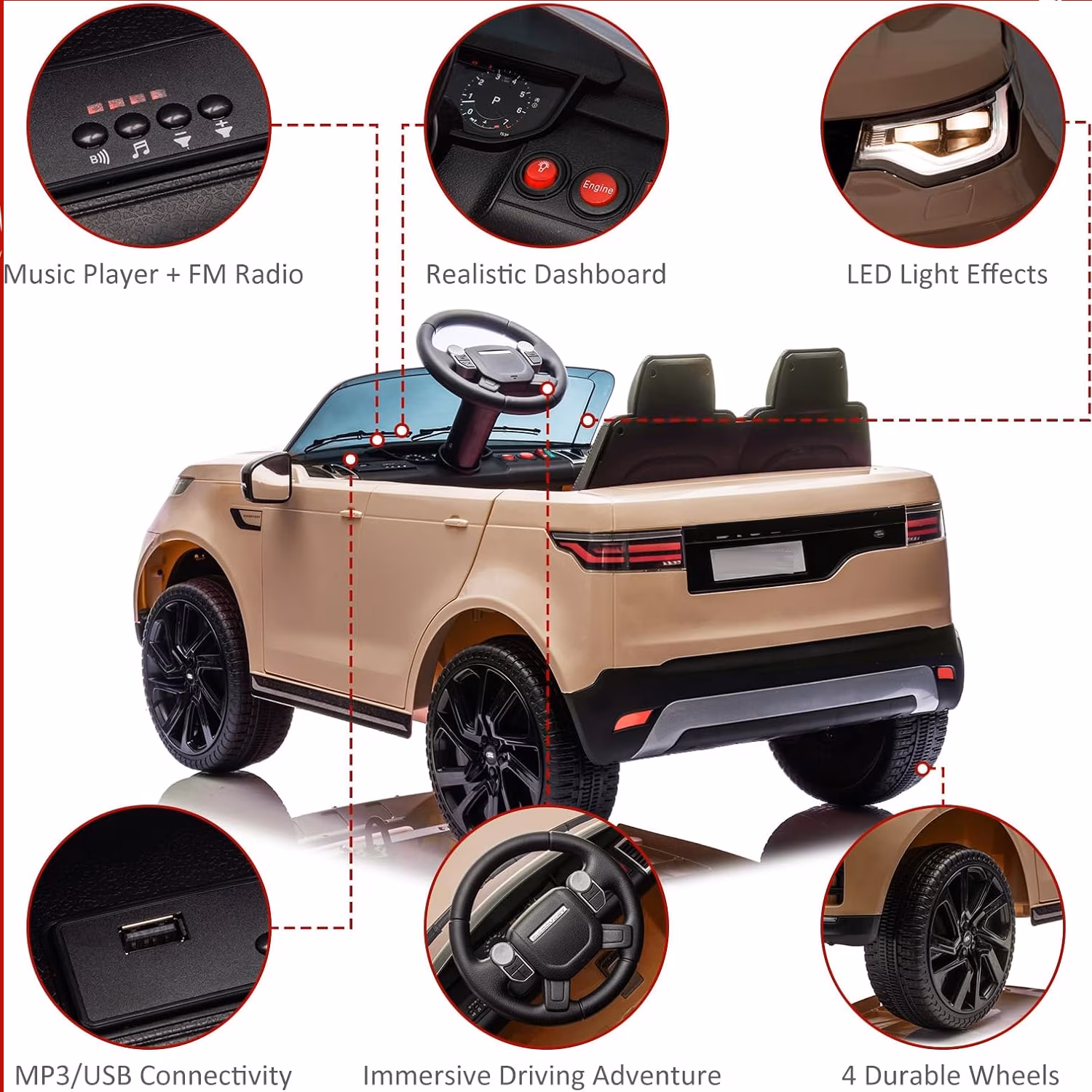 Two Seater Kids Ride On Truck,12V Battery Powered Electric Vehicle w/Remote Control 3 Speeds, Led Lights, Music & Horn,Ride On Toy Car for Toddler Boys Girls - Image 5
