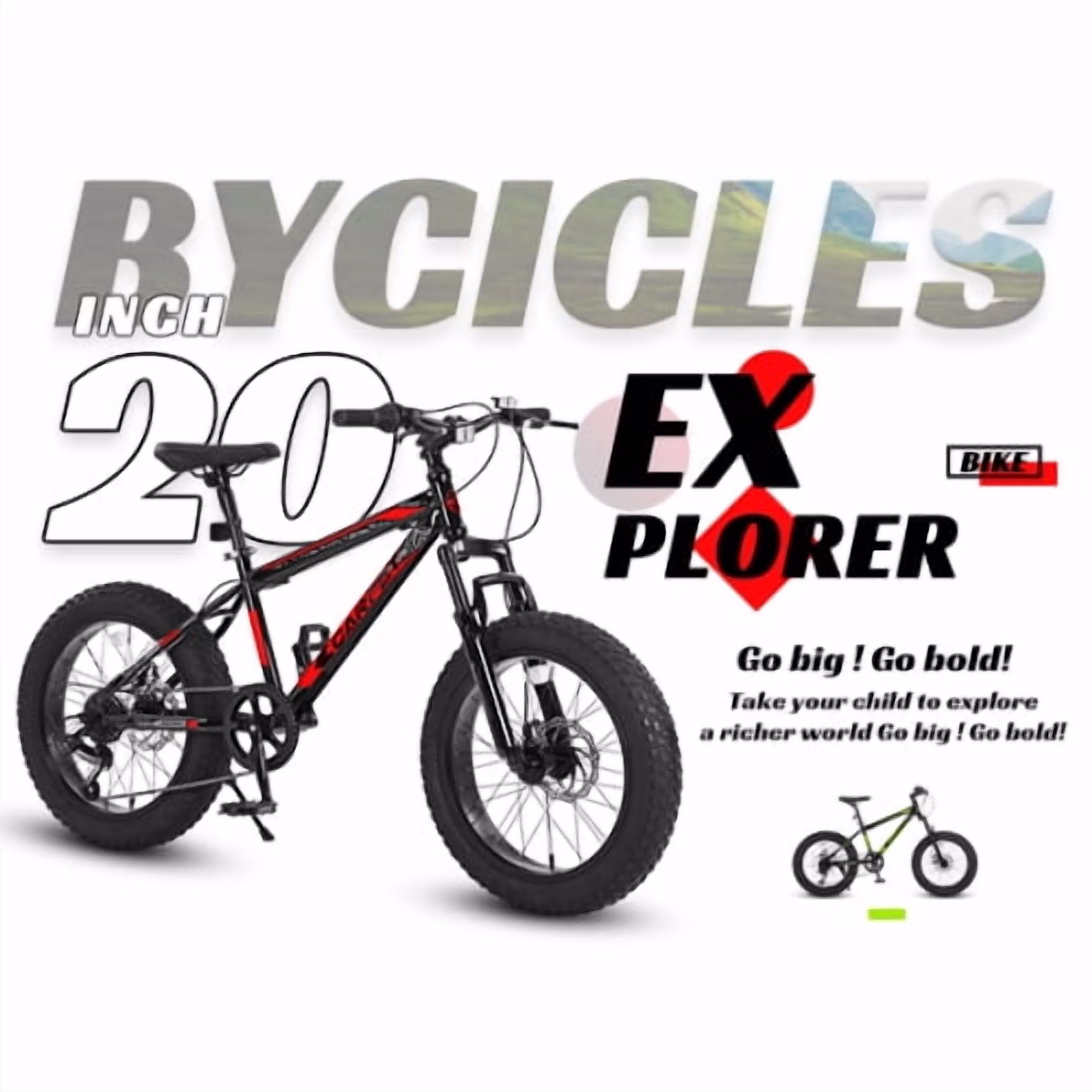 Tyethy 20 inch Wheels Mountain Bike for 15+ Years, 4" Wide Fat Tire Snow Bicycles with Disc Brakes and Front Suspension, High Carbon Steel Frame, 7-Speed, Red - Image 2