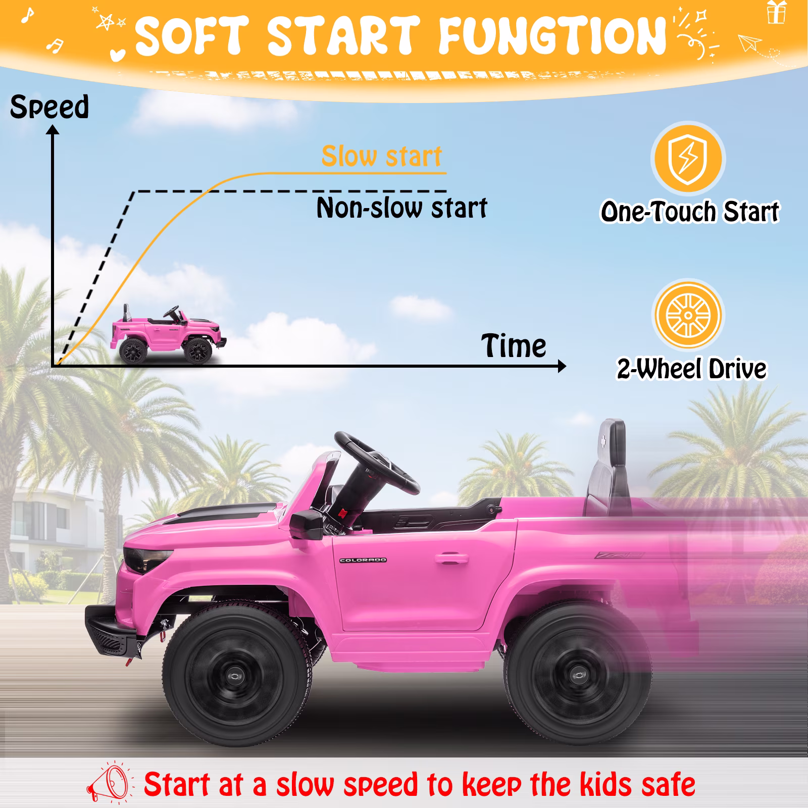 UBesGoo 12V Licensed Chevrolet Colorado Electric Ride on Car Toy for Toddler Kid w/ Remote Control, LED Lights, Pink - Image 4