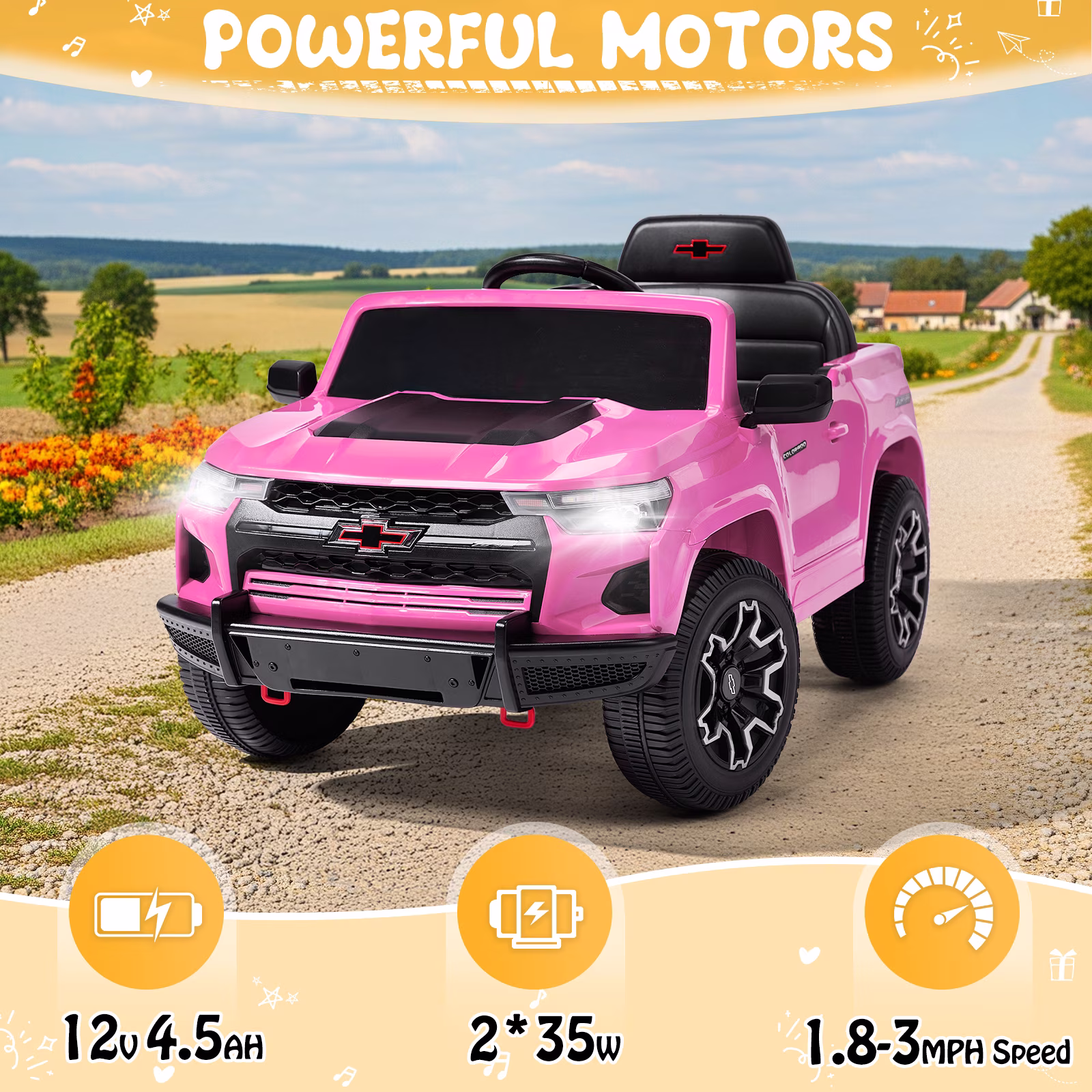 UBesGoo 12V Licensed Chevrolet Colorado Electric Ride on Car Toy for Toddler Kid w/ Remote Control, LED Lights, Pink - Image 2