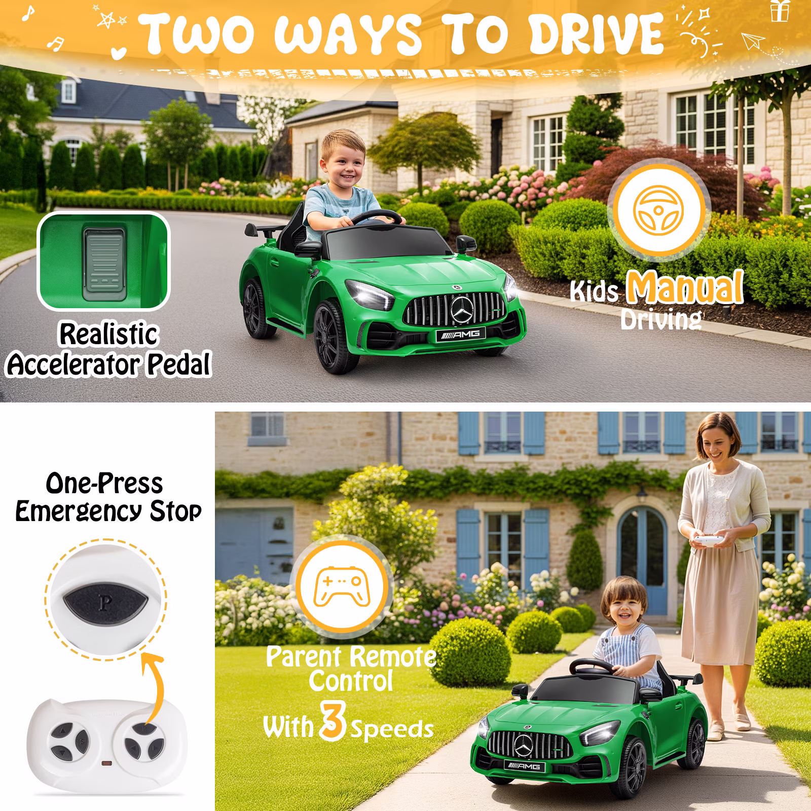 UBesGoo 12V Licensed Mercedes-Benz Electric Ride On Cars Toys for Kids, Power Wheels with Parent Remote Control, Green - Image 3