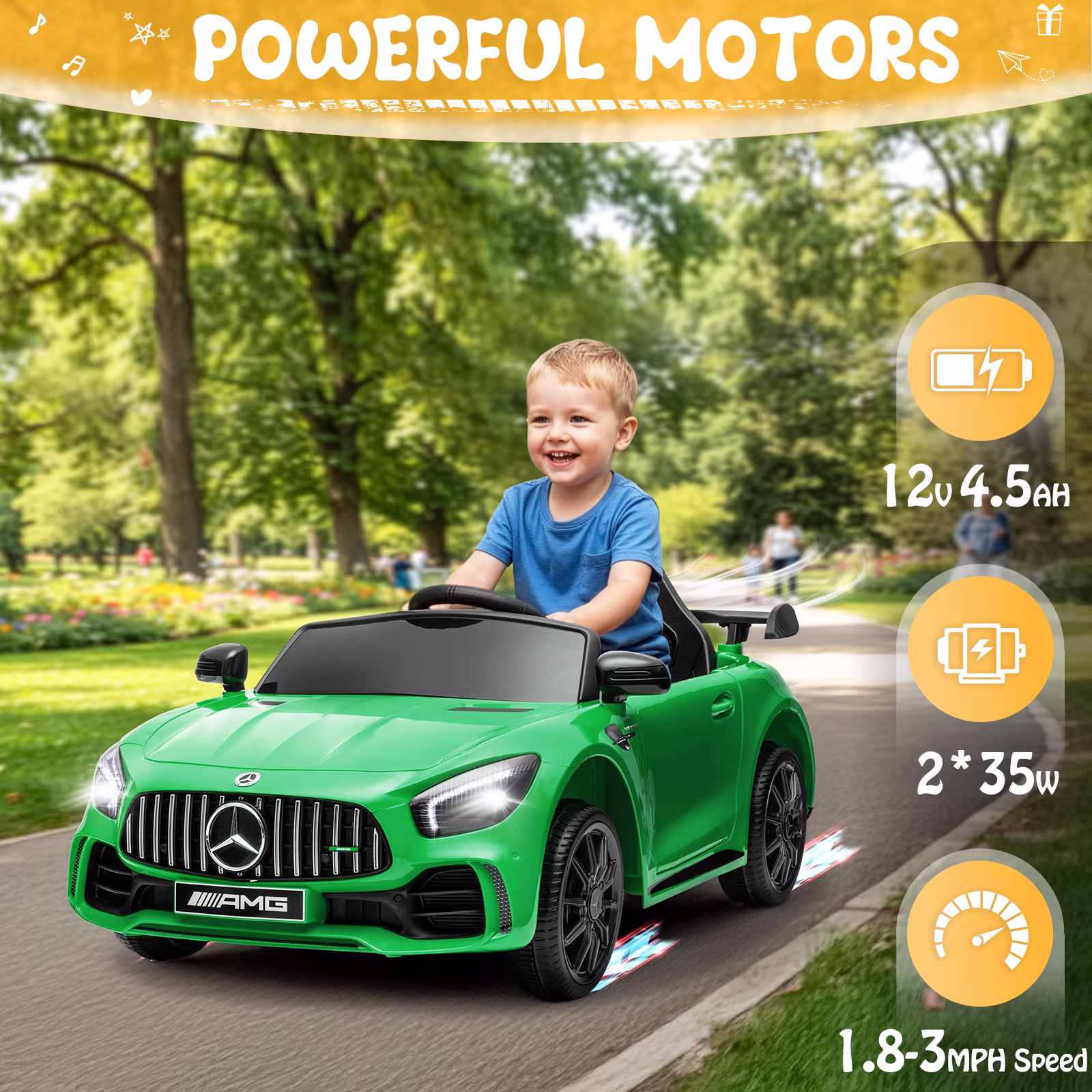 UBesGoo 12V Licensed Mercedes-Benz Electric Ride On Cars Toys for Kids, Power Wheels with Parent Remote Control, Green - Image 4