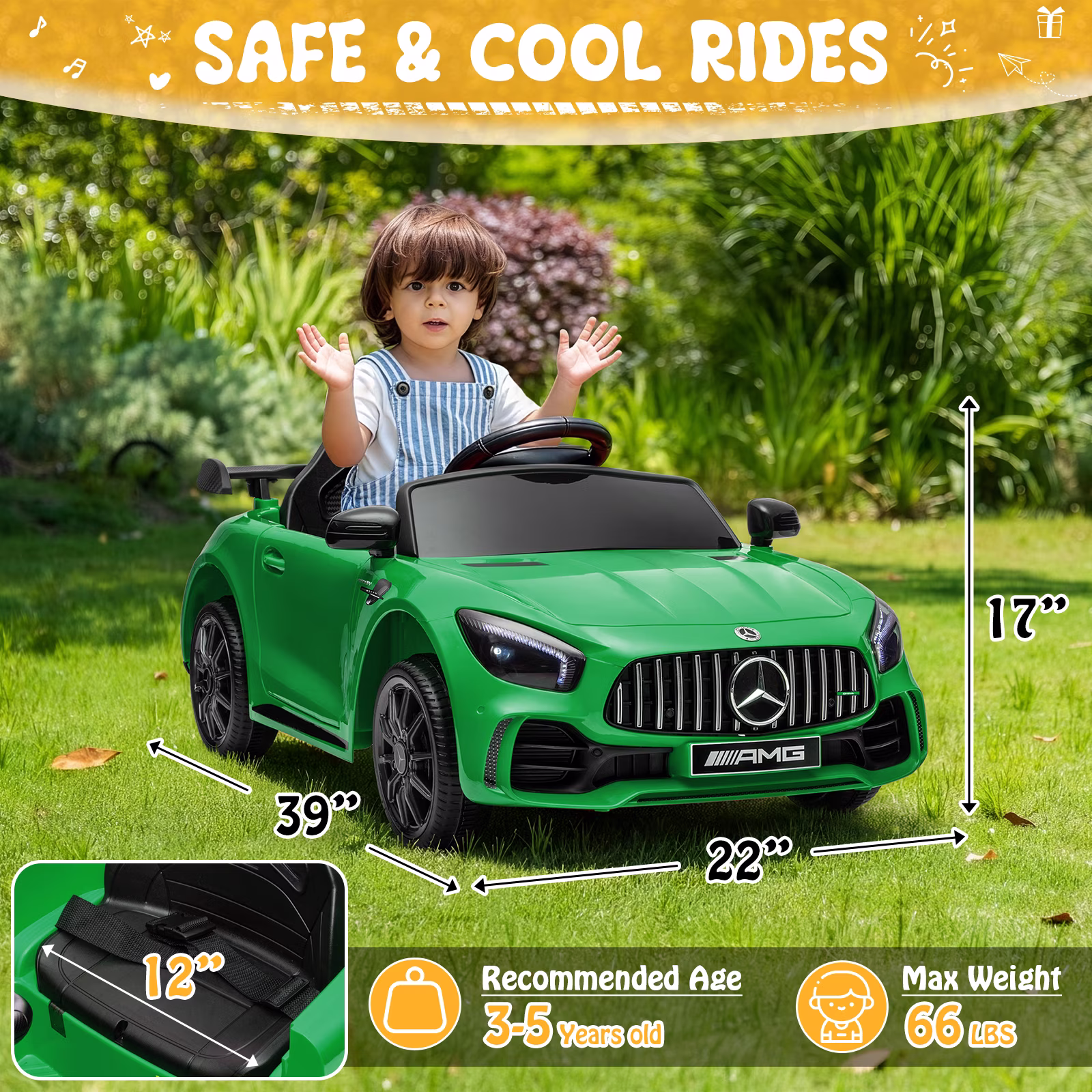 UBesGoo 12V Licensed Mercedes-Benz Electric Ride On Cars Toys for Kids, Power Wheels with Parent Remote Control, Green - Image 5