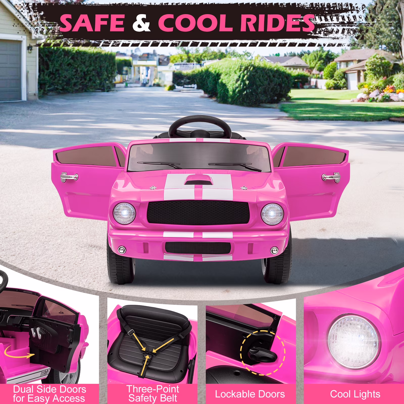 UBesGoo 12V Licensed Shelby Electric Ride on Car, Kids Powered Ride On Toy Car, w/ Parent Remote Control, Pink - Image 4