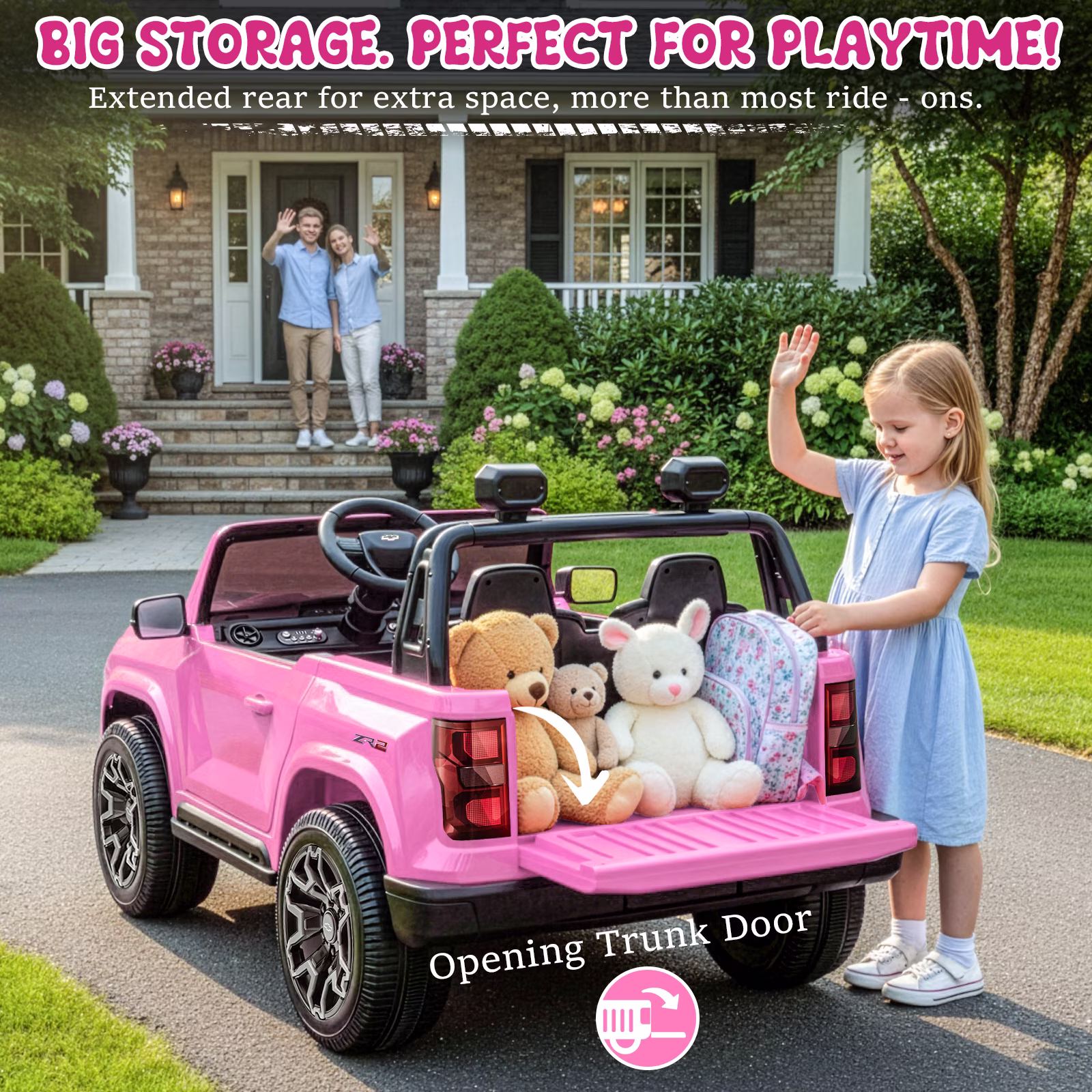 UBesGoo 24V 2 Seat Licensed Chevrolet Colorado Electric Ride on Car Toy for Toddler Kid w/ Remote Control, LED Lights, Pink - Image 3