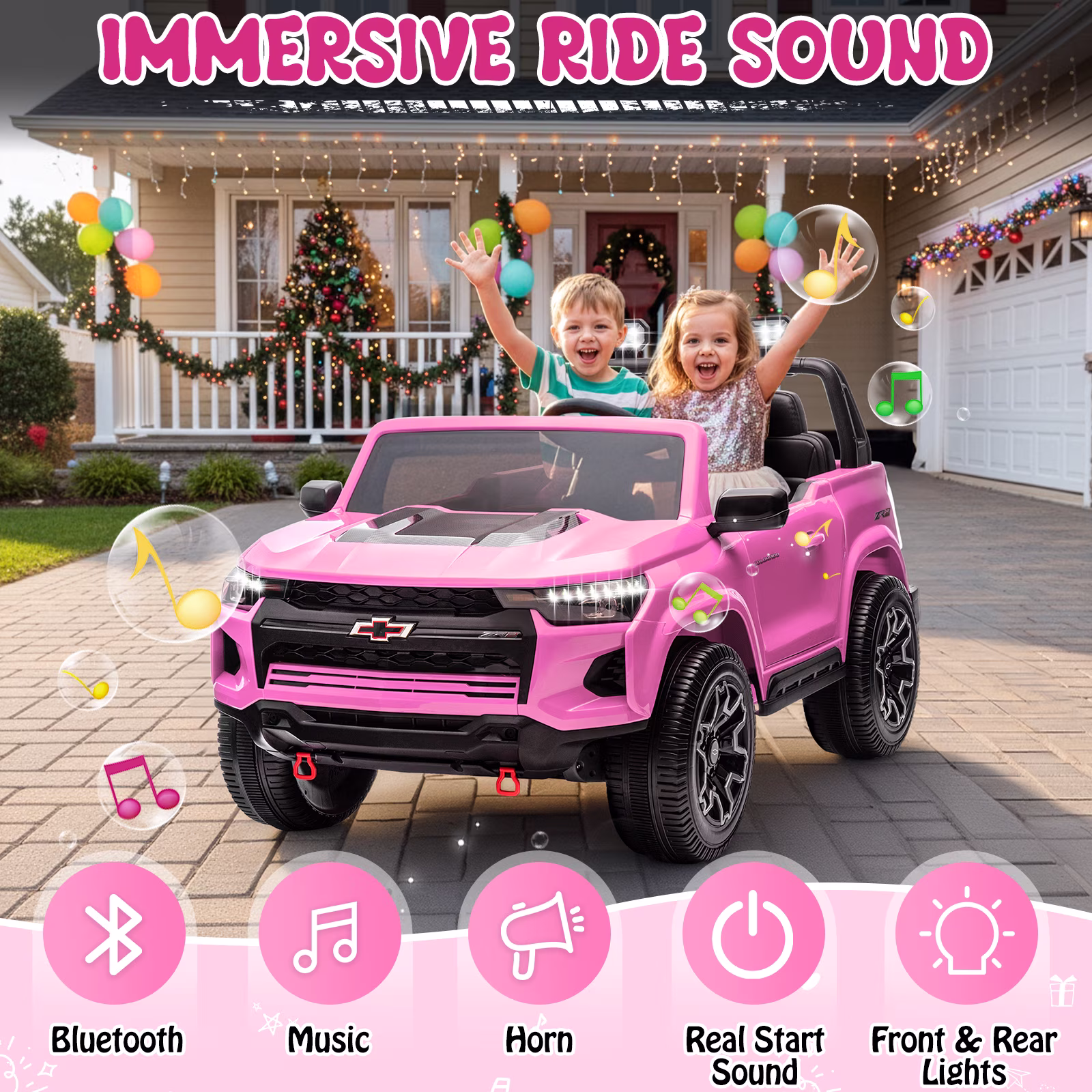 UBesGoo 24V 2 Seat Licensed Chevrolet Colorado Electric Ride on Car Toy for Toddler Kid w/ Remote Control, LED Lights, Pink - Image 4