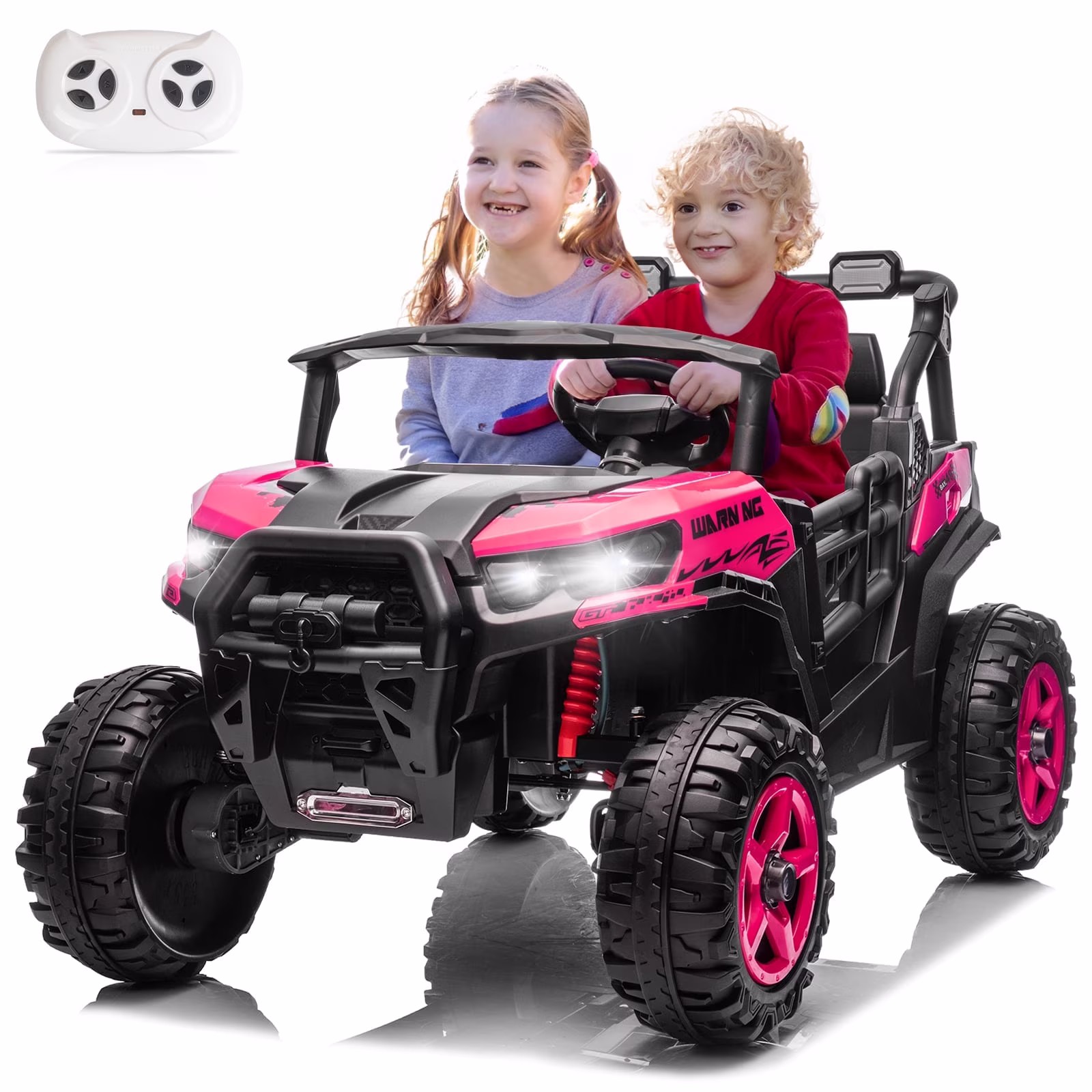 UBesGoo 24V Ride On Car UTV, 2WD/4WD 2 Seater Kid Electric Power Wheels with Remote Control, LED Lights, Spring Suspension, Music, Pink
