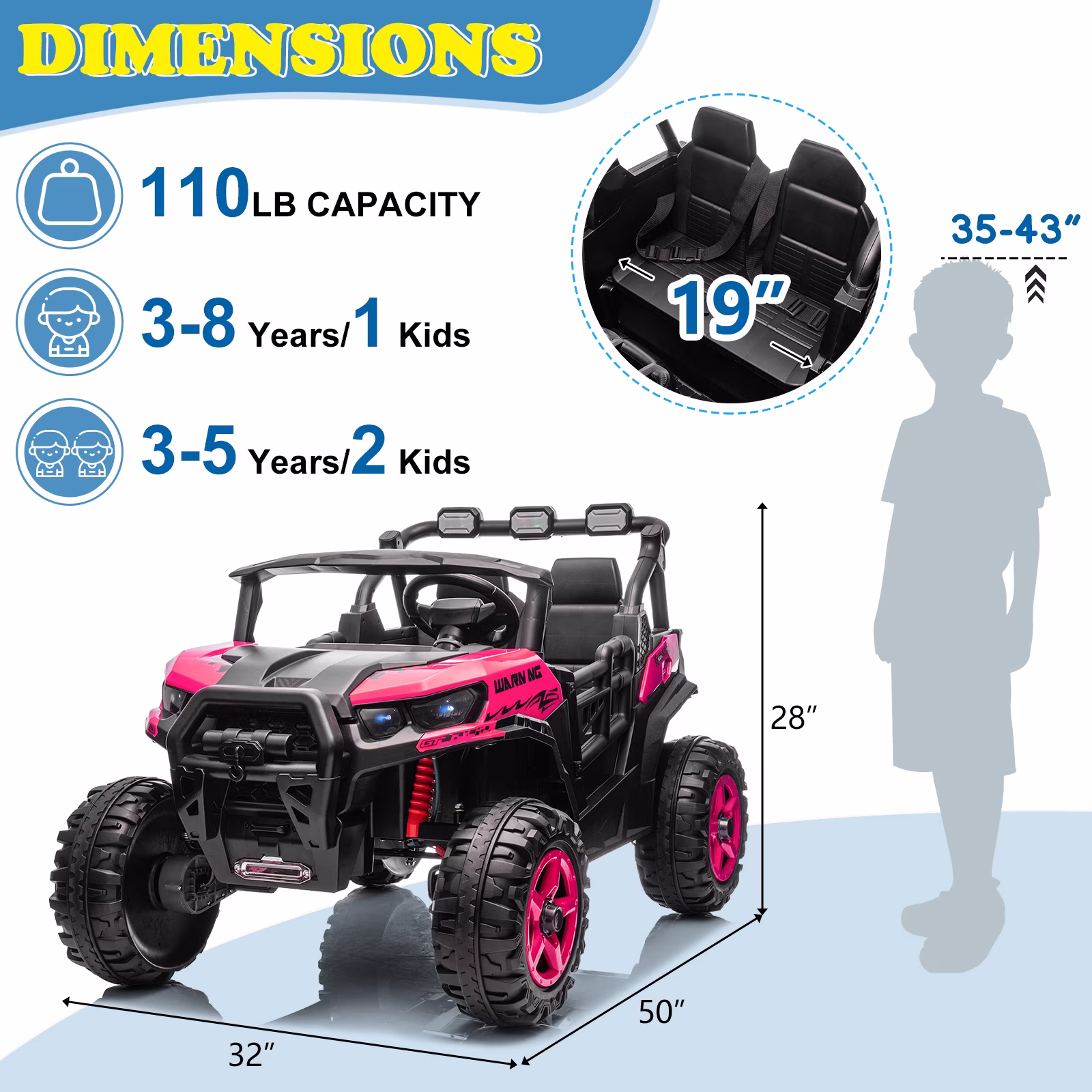 UBesGoo 24V Ride On Car UTV, 2WD/4WD 2 Seater Kid Electric Power Wheels with Remote Control, LED Lights, Spring Suspension, Music, Pink - Image 5