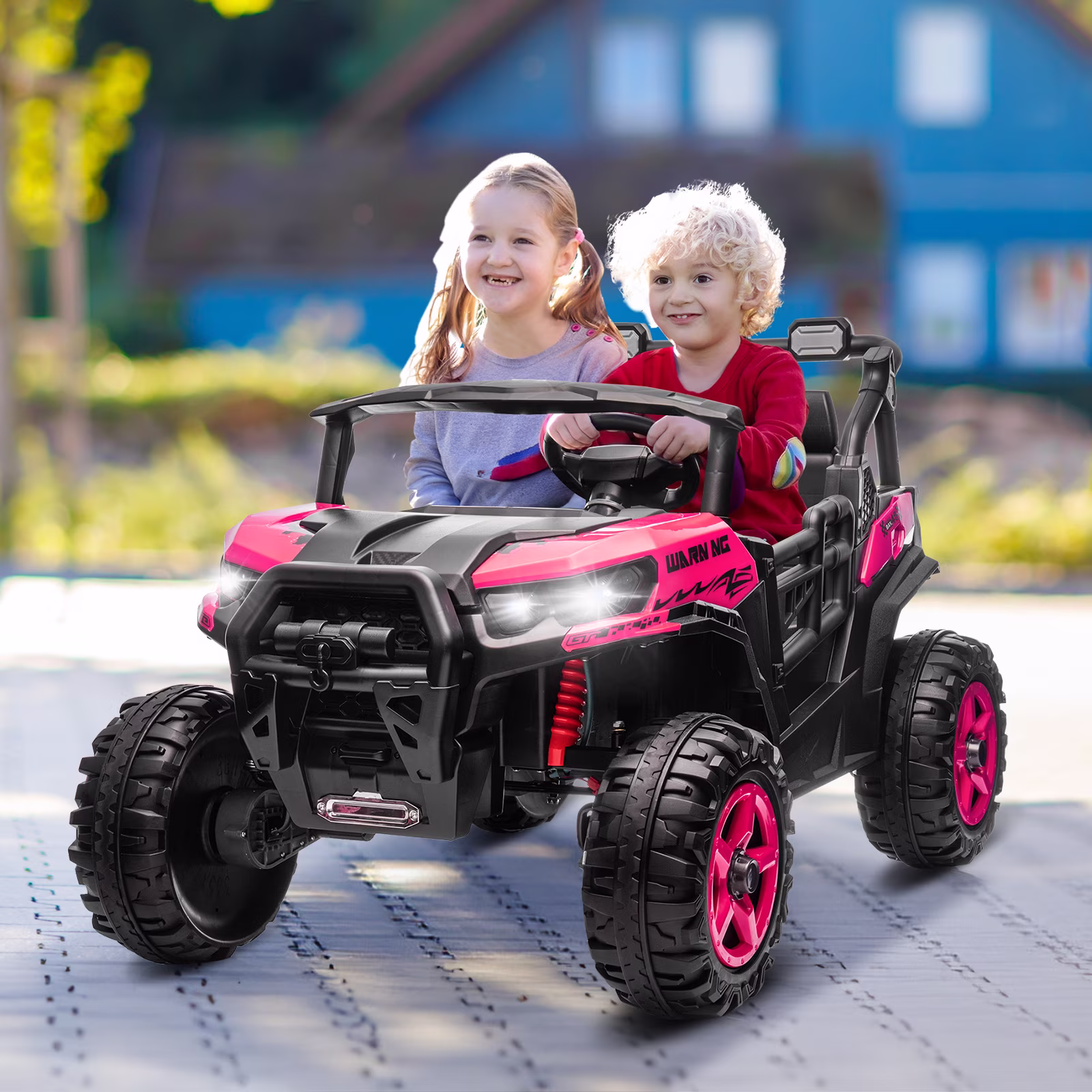 UBesGoo 24V Ride On Car UTV, 2WD/4WD 2 Seater Kid Electric Power Wheels with Remote Control, LED Lights, Spring Suspension, Music, Pink - Image 4